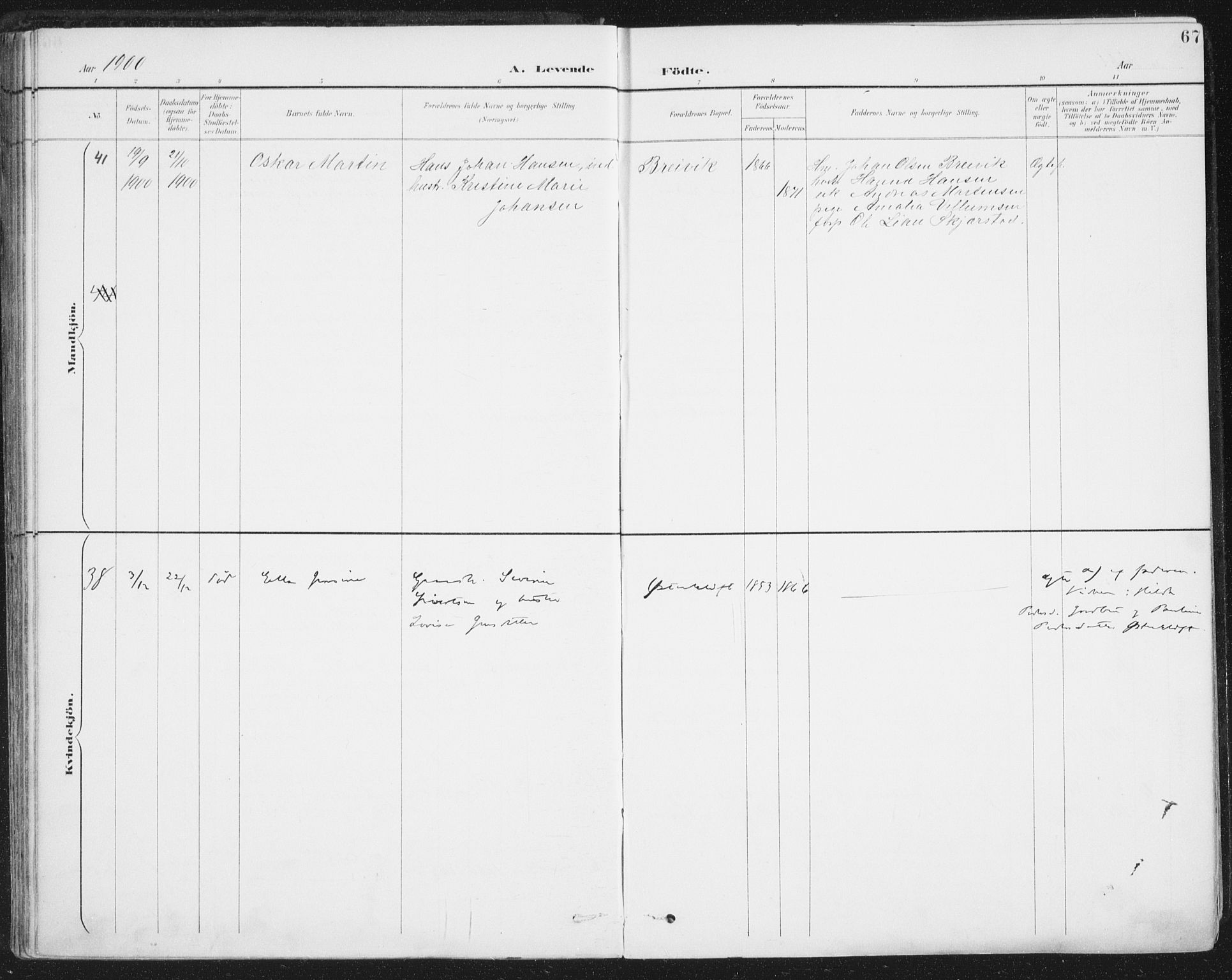 Ministerialprotokoller, klokkerbøker og fødselsregistre - Nordland, SAT/A-1459/852/L0741: Ministerialbok nr. 852A11, 1894-1917, s. 67