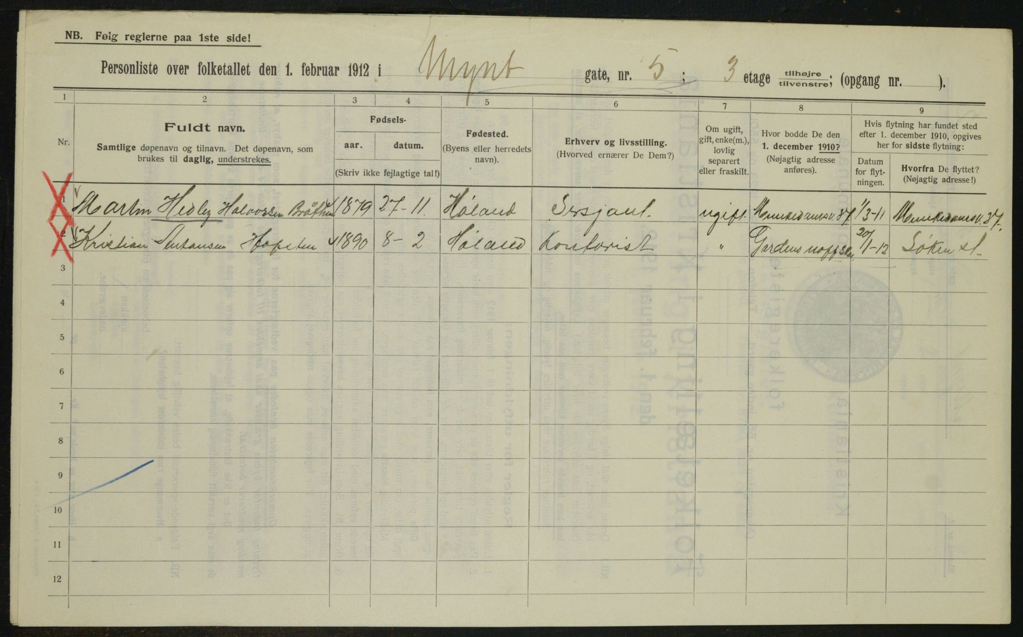 OBA, Kommunal folketelling 1.2.1912 for Kristiania, 1912, s. 68930