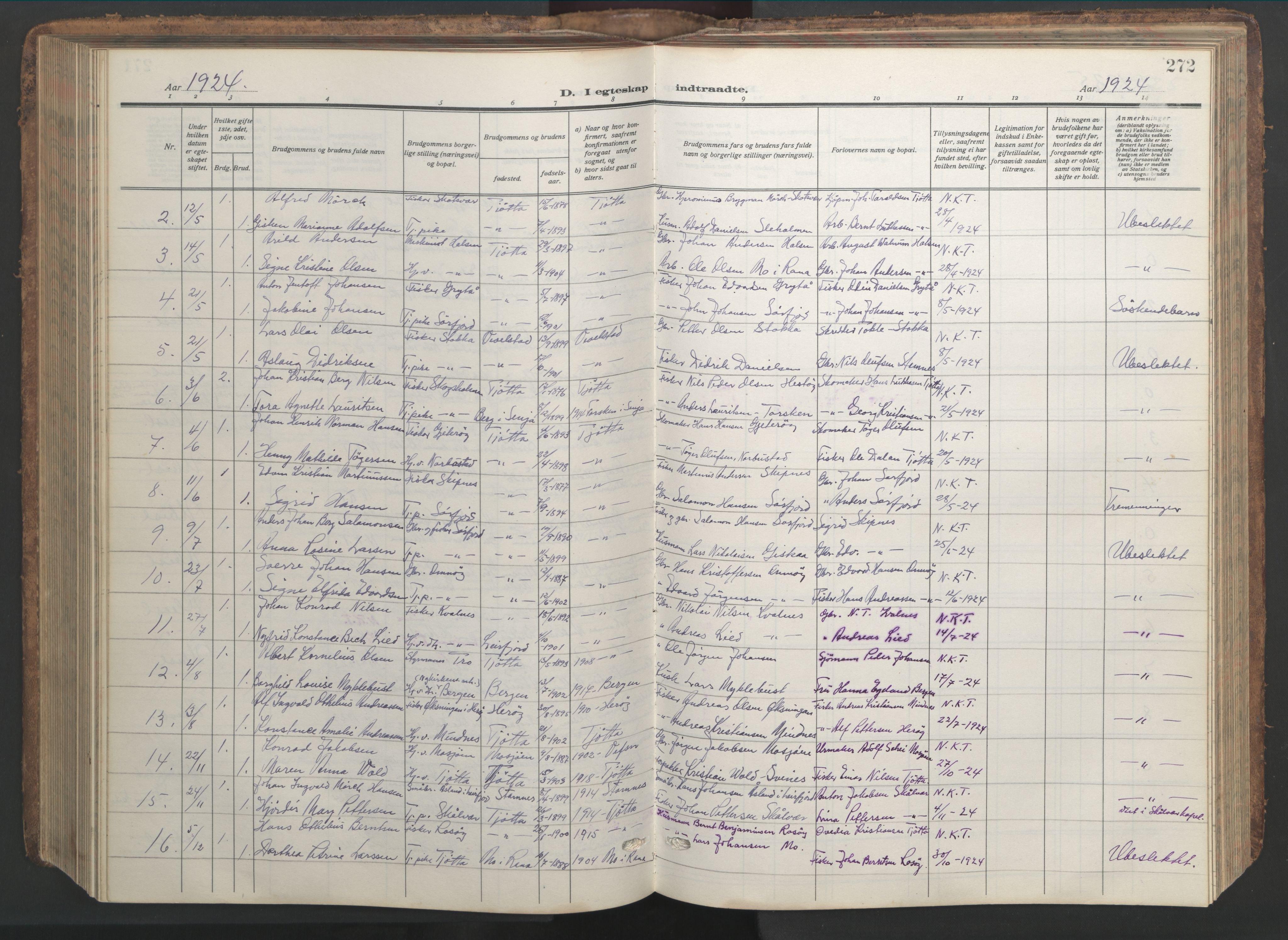 Ministerialprotokoller, klokkerbøker og fødselsregistre - Nordland, AV/SAT-A-1459/817/L0269: Klokkerbok nr. 817C04, 1921-1949, s. 272