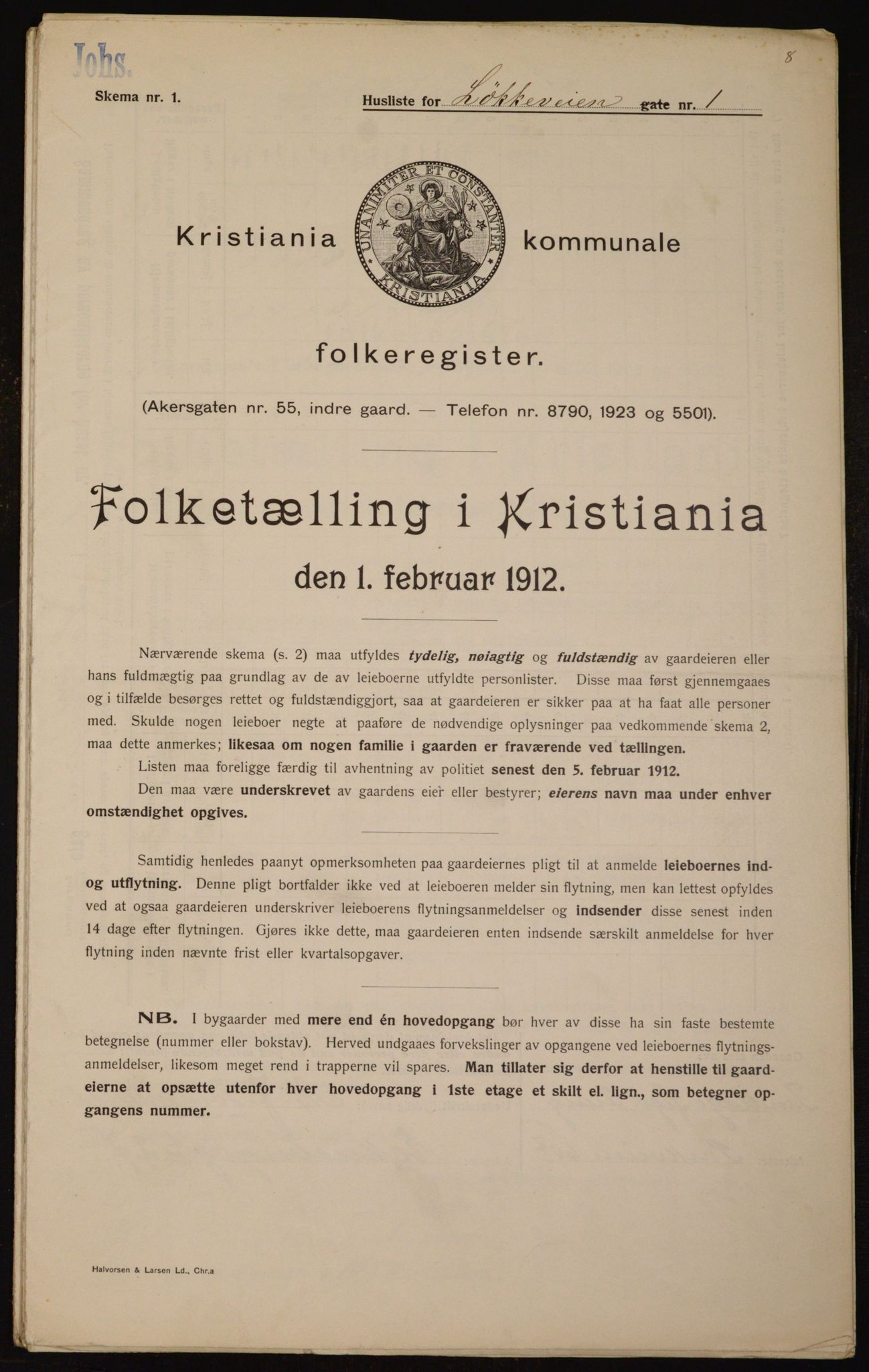 OBA, Kommunal folketelling 1.2.1912 for Kristiania, 1912, s. 59000