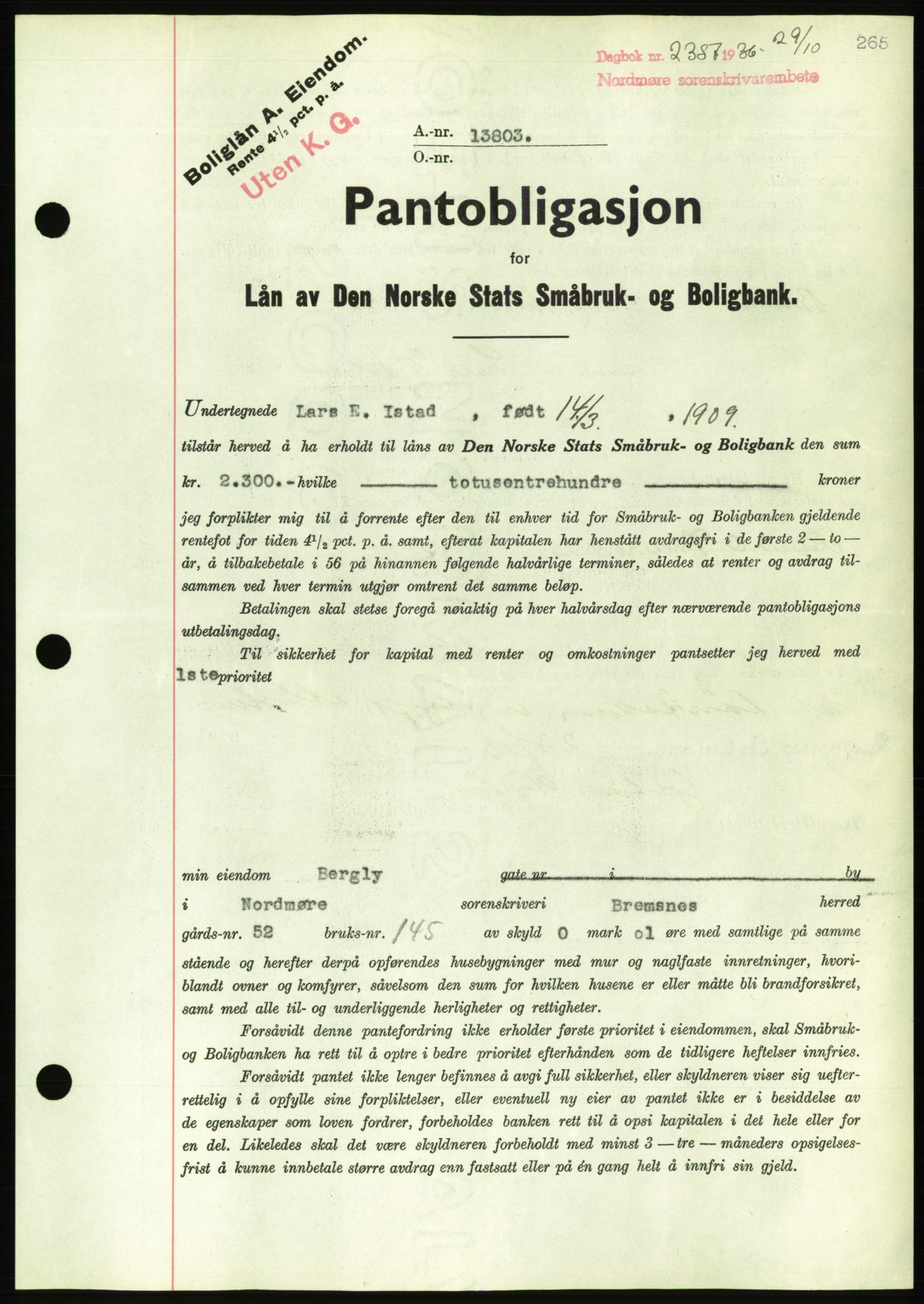 Nordmøre sorenskriveri, AV/SAT-A-4132/1/2/2Ca/L0090: Pantebok nr. B80, 1936-1937, Dagboknr: 2387/1936