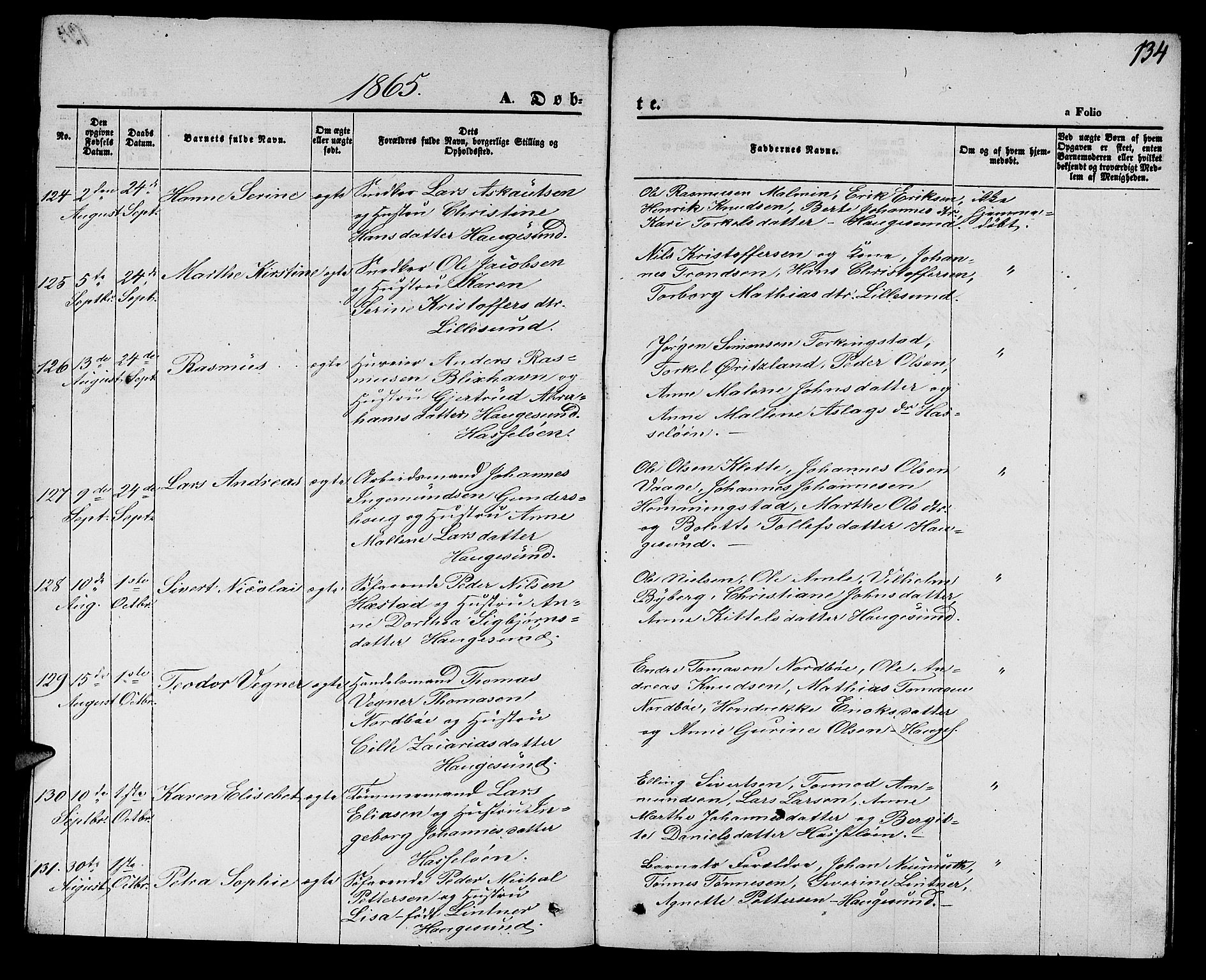 Torvastad sokneprestkontor, AV/SAST-A -101857/H/Ha/Hab/L0006: Klokkerbok nr. B 6, 1858-1867, s. 134