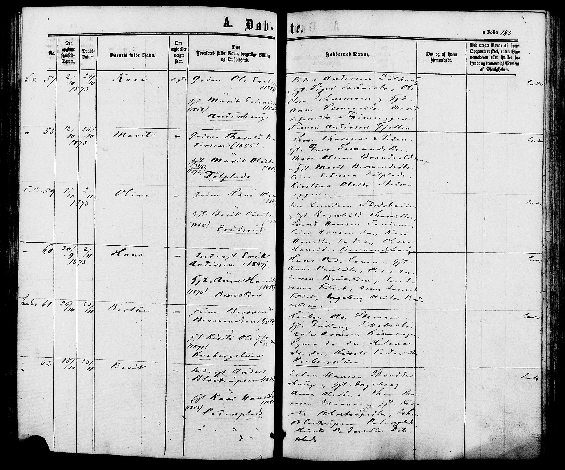 Alvdal prestekontor, AV/SAH-PREST-060/H/Ha/Haa/L0001: Ministerialbok nr. 1, 1863-1882, s. 143