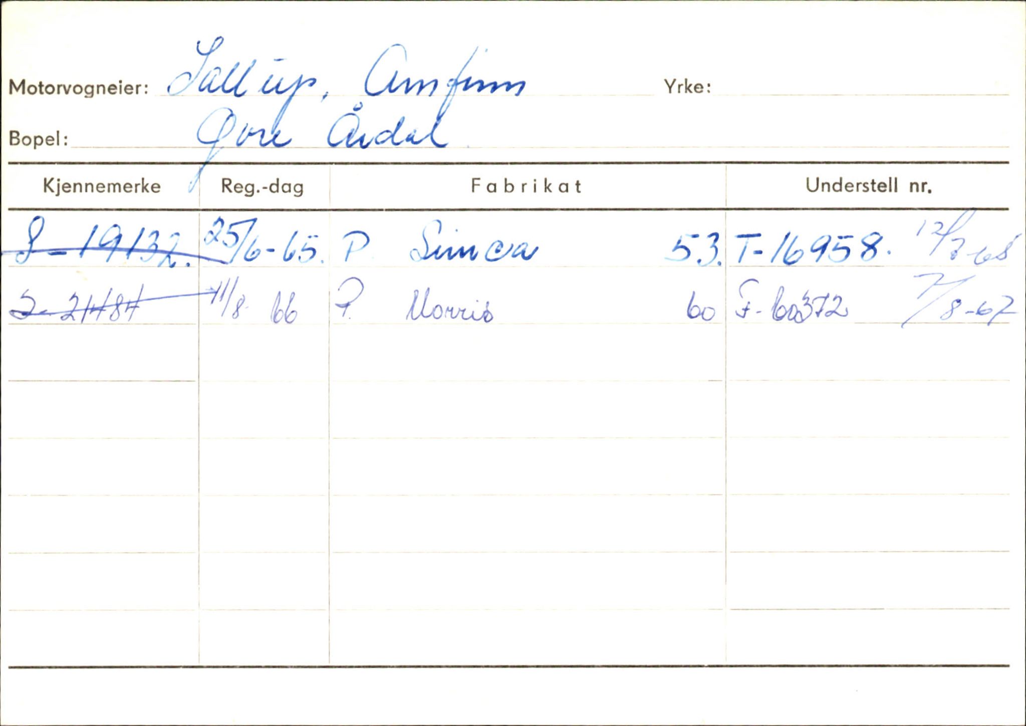 Statens vegvesen, Sogn og Fjordane vegkontor, SAB/A-5301/4/F/L0146: Registerkort Årdal R-Å samt diverse kort, 1945-1975, s. 184