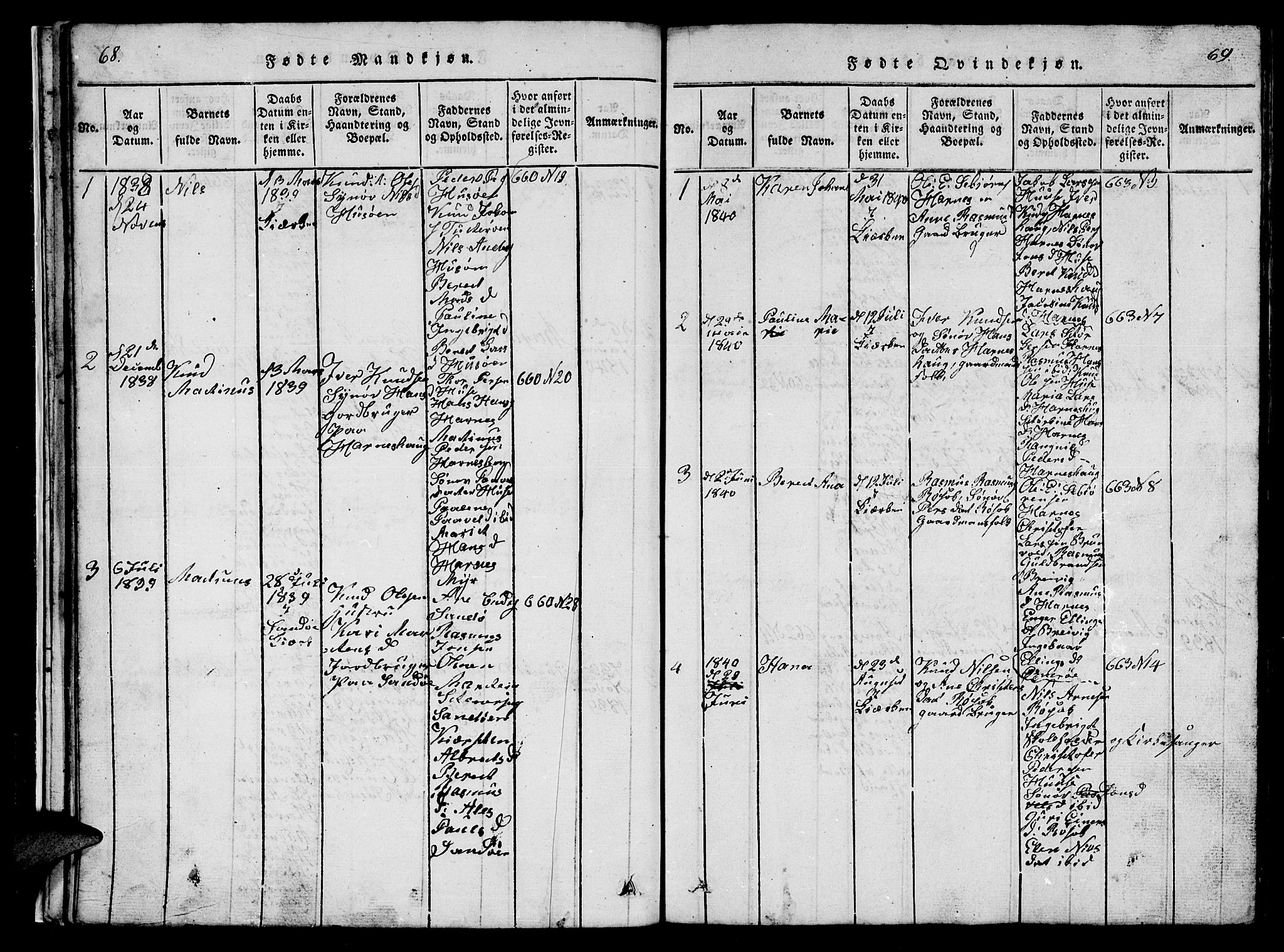 Ministerialprotokoller, klokkerbøker og fødselsregistre - Møre og Romsdal, AV/SAT-A-1454/561/L0731: Klokkerbok nr. 561C01, 1817-1867, s. 68-69