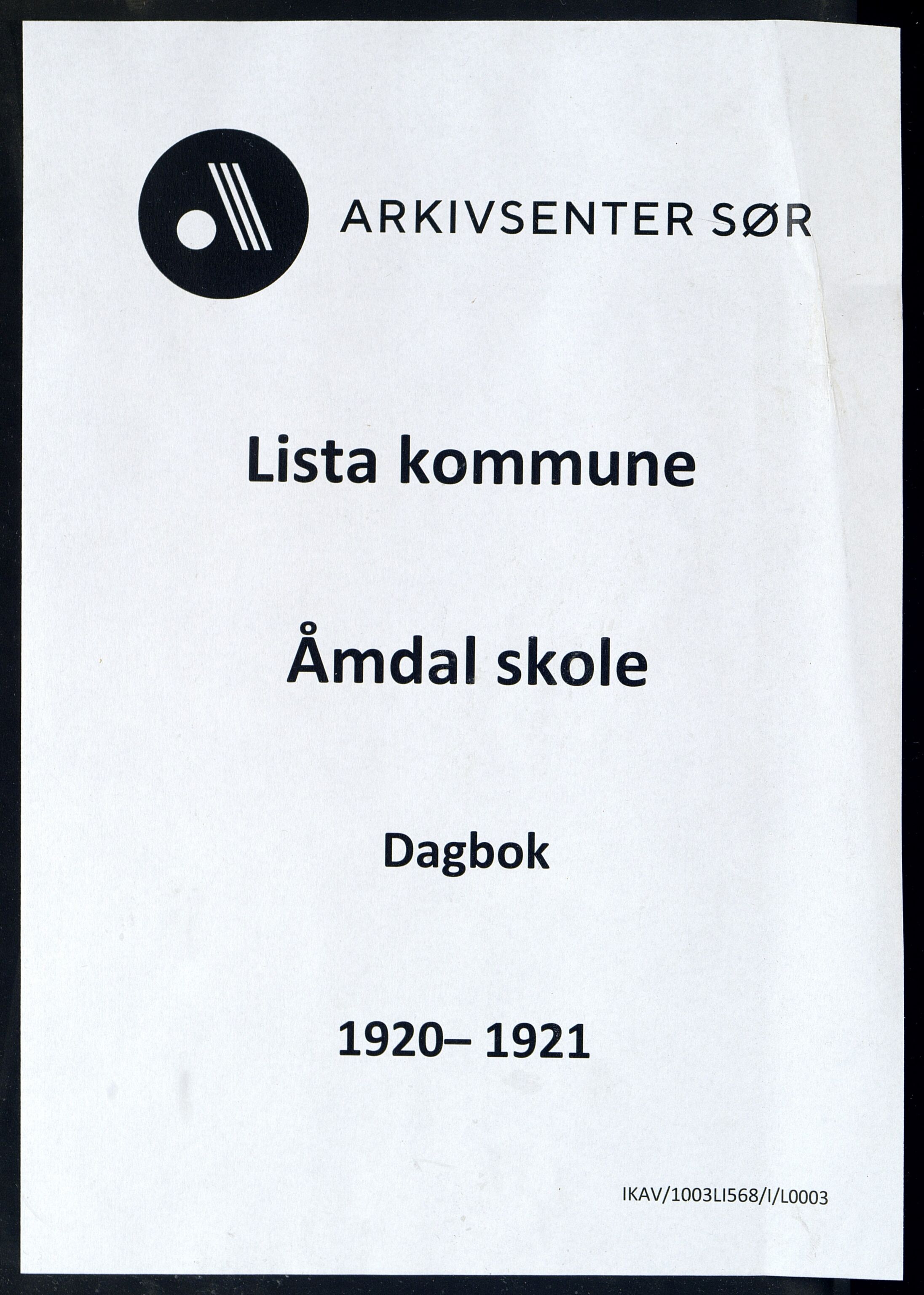 Lista kommune - Åmdal Skole, ARKSOR/1003LI568/I/L0003: Dagbok, 1920-1921