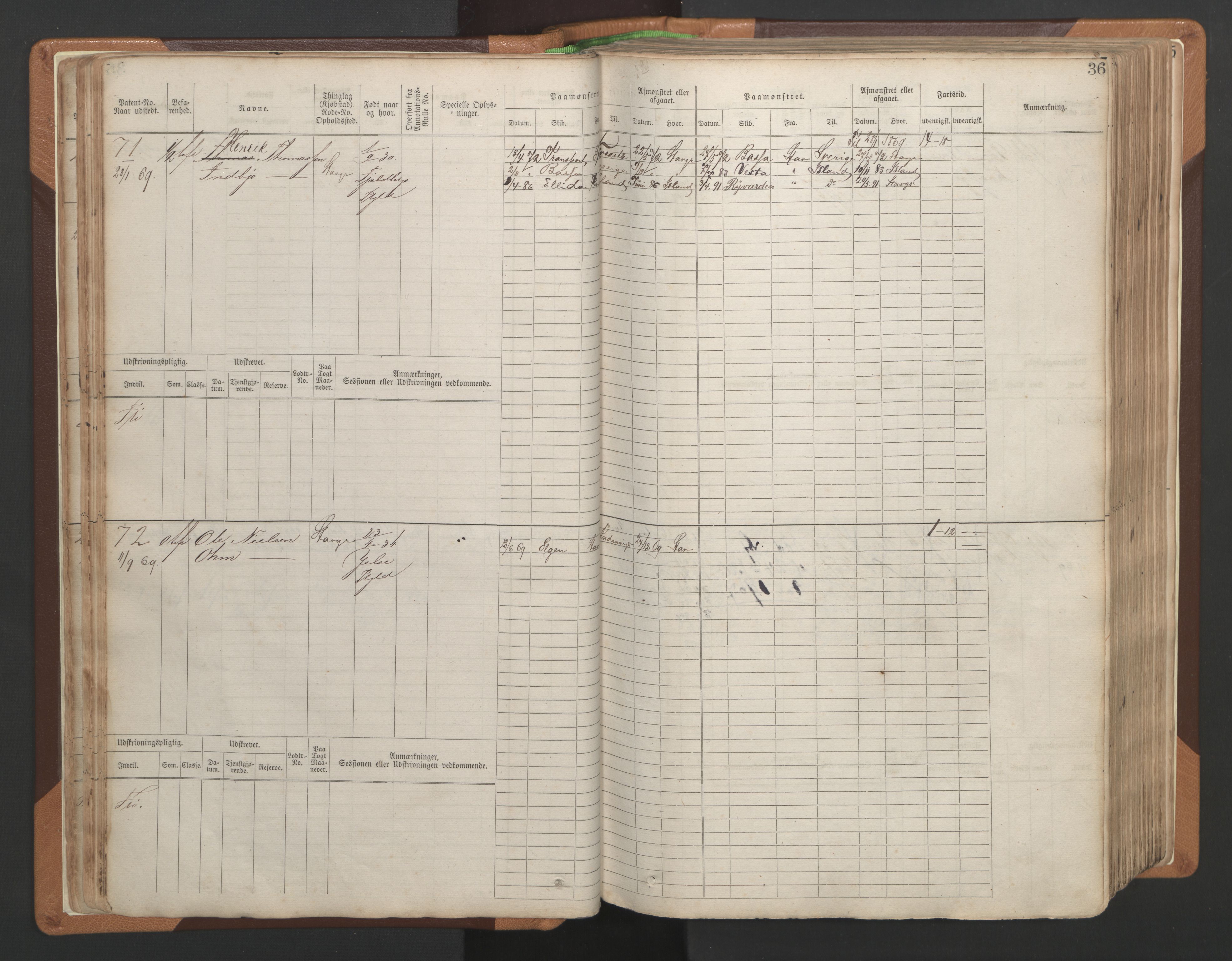 Stavanger sjømannskontor, AV/SAST-A-102006/F/Fb/Fbb/L0004: Sjøfartshovedrulle, patentnr. 1-792 (del 1), 1869-1880, s. 40