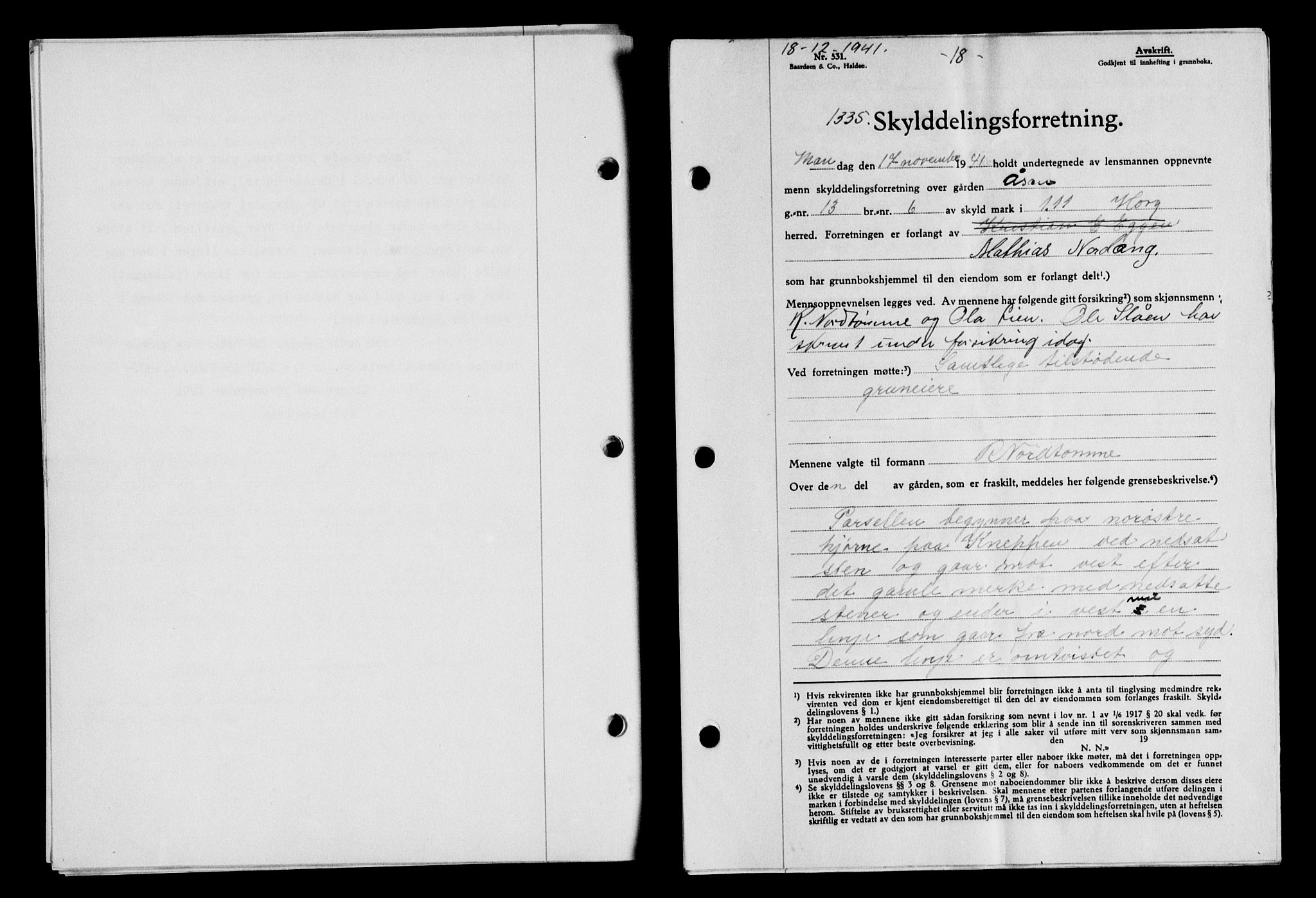 Gauldal sorenskriveri, SAT/A-0014/1/2/2C/L0054: Pantebok nr. 59, 1941-1942, Dagboknr: 1335/1941