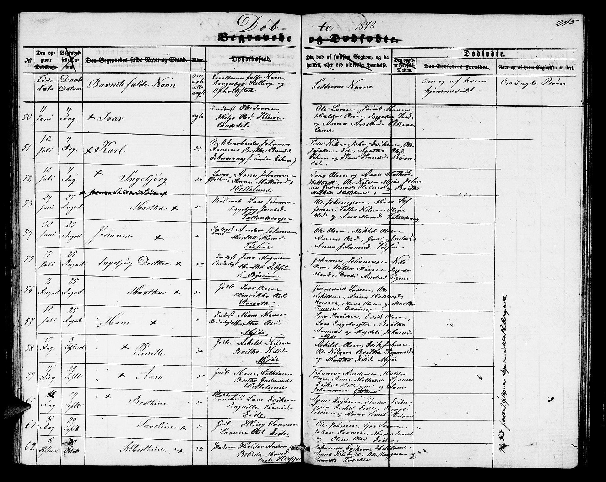 Hosanger sokneprestembete, AV/SAB-A-75801/H/Hab: Klokkerbok nr. A 2, 1857-1881, s. 245
