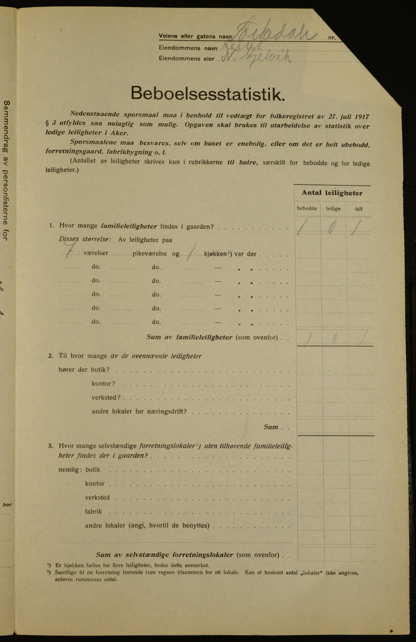 OBA, Kommunal folketelling 1.12.1917 for Aker, 1917, s. 55