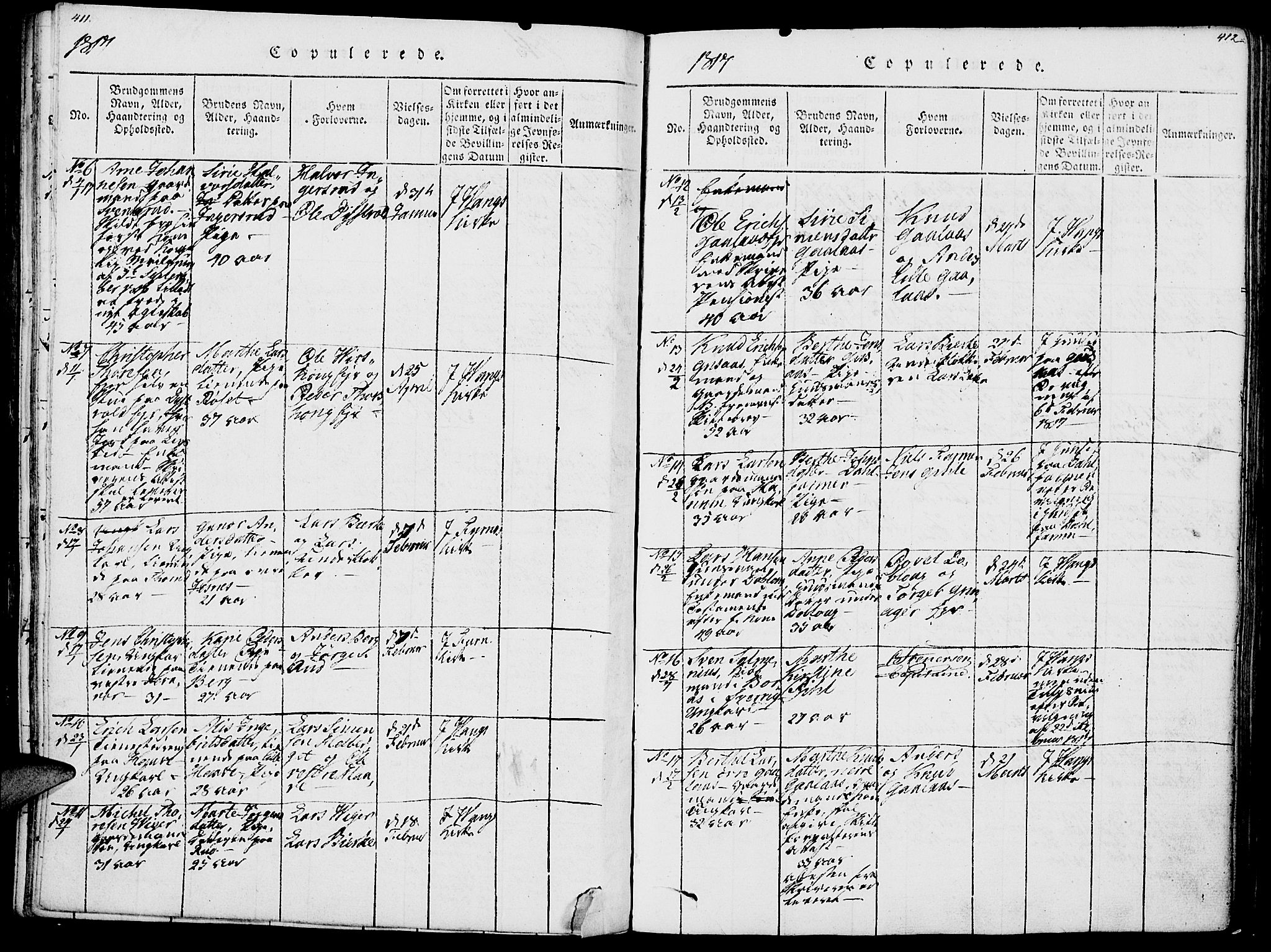 Vang prestekontor, Hedmark, AV/SAH-PREST-008/H/Ha/Haa/L0007: Ministerialbok nr. 7, 1813-1826, s. 411-412