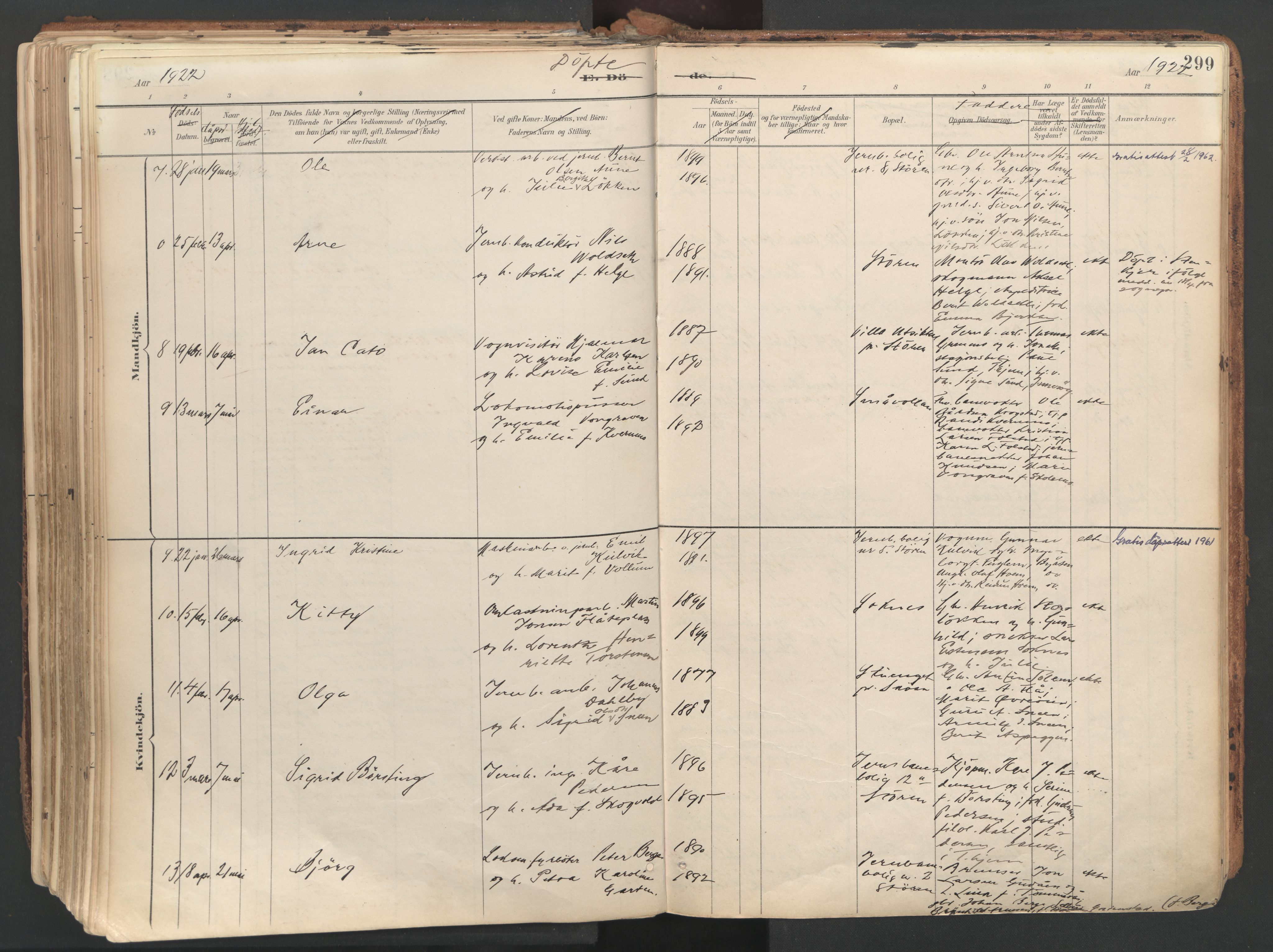 Ministerialprotokoller, klokkerbøker og fødselsregistre - Sør-Trøndelag, AV/SAT-A-1456/687/L1004: Ministerialbok nr. 687A10, 1891-1923, s. 299