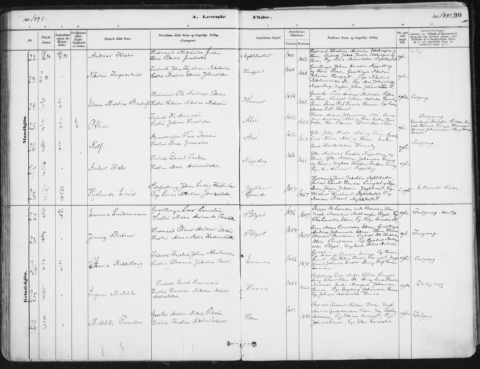 Ministerialprotokoller, klokkerbøker og fødselsregistre - Nordland, AV/SAT-A-1459/838/L0552: Ministerialbok nr. 838A10, 1880-1910, s. 90