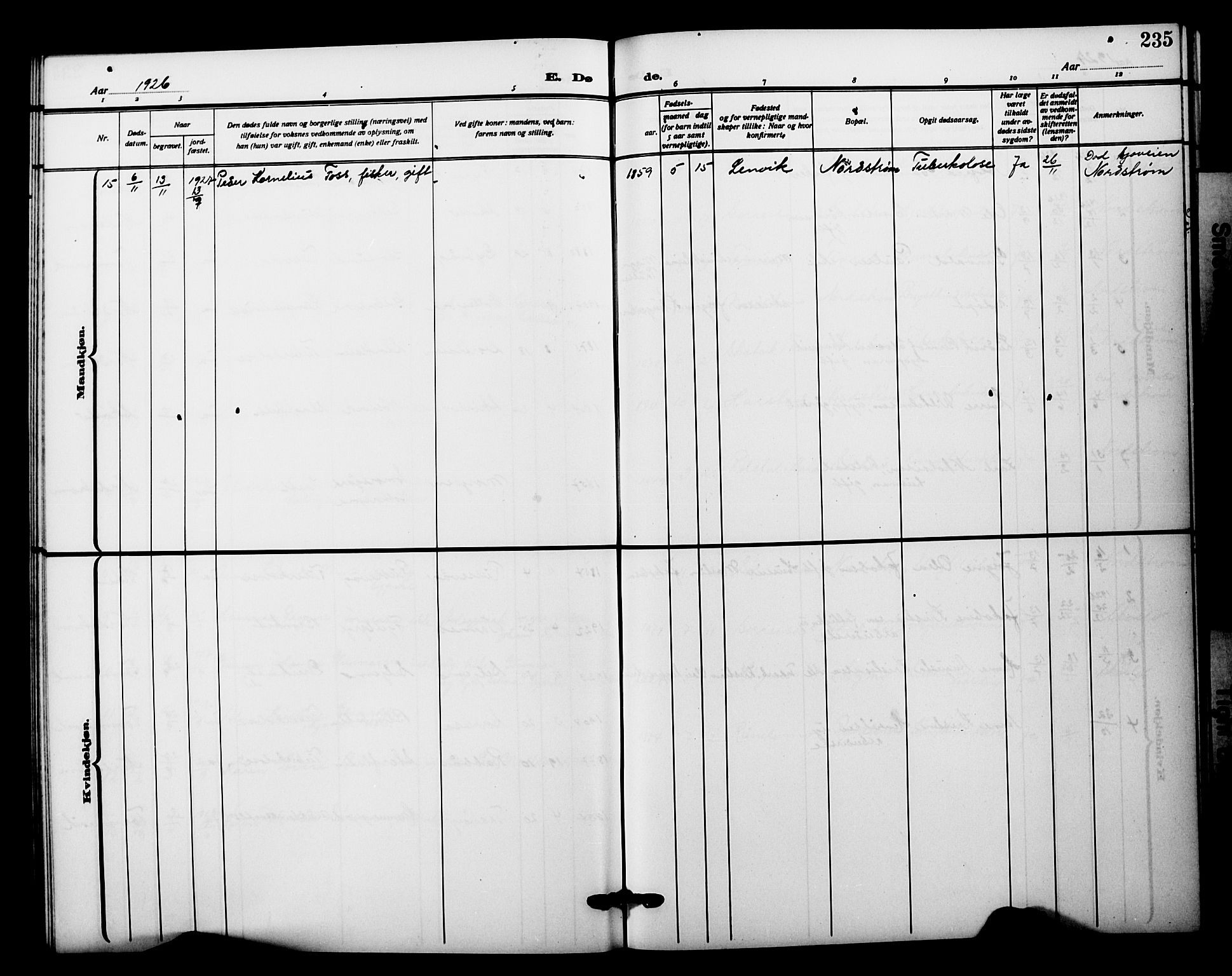 Tranøy sokneprestkontor, SATØ/S-1313/I/Ia/Iab/L0023klokker: Klokkerbok nr. 23, 1913-1928, s. 235