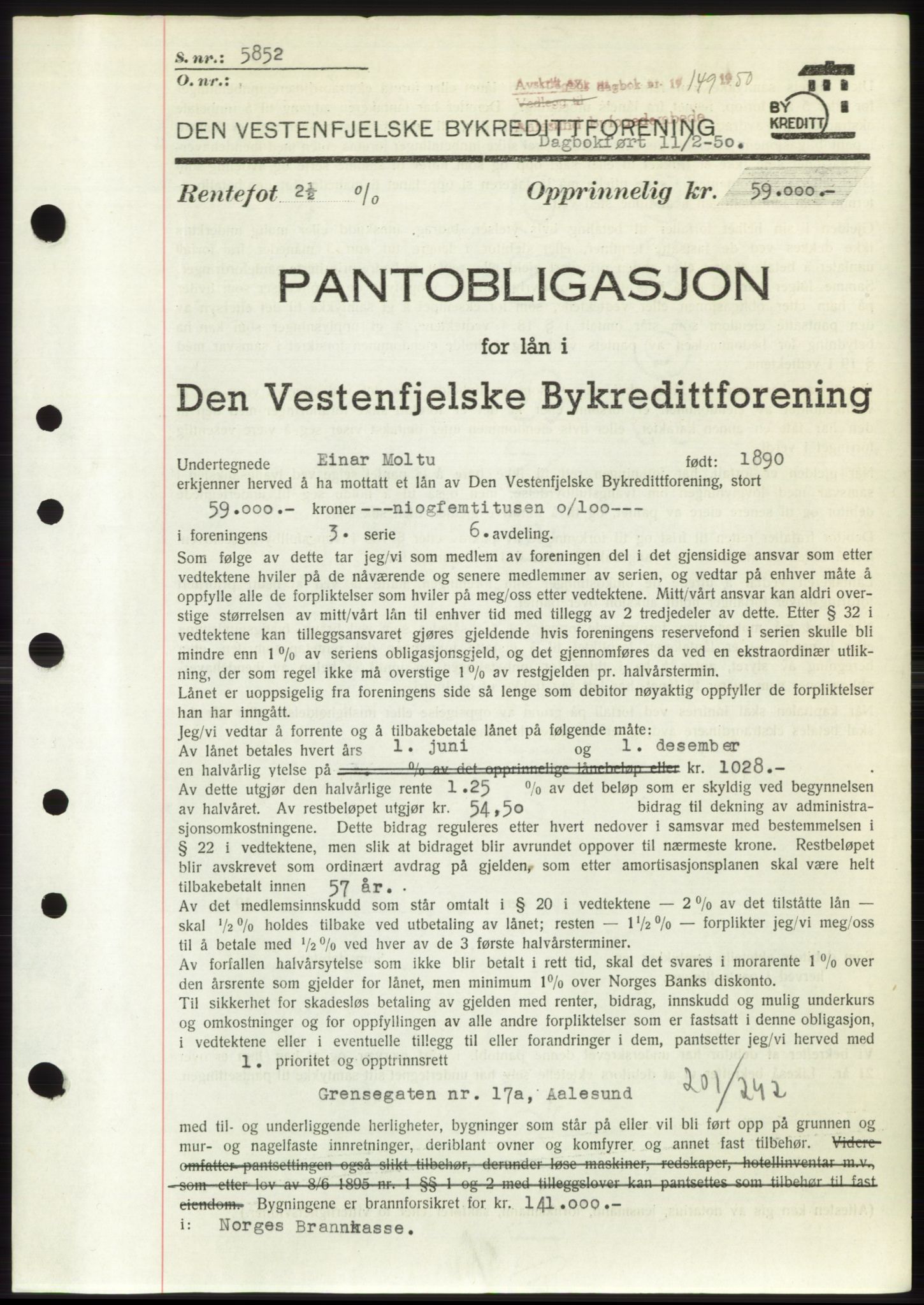 Ålesund byfogd, SAT/A-4384: Pantebok nr. B36-38, 1948-1950, Dagboknr: 149/1950