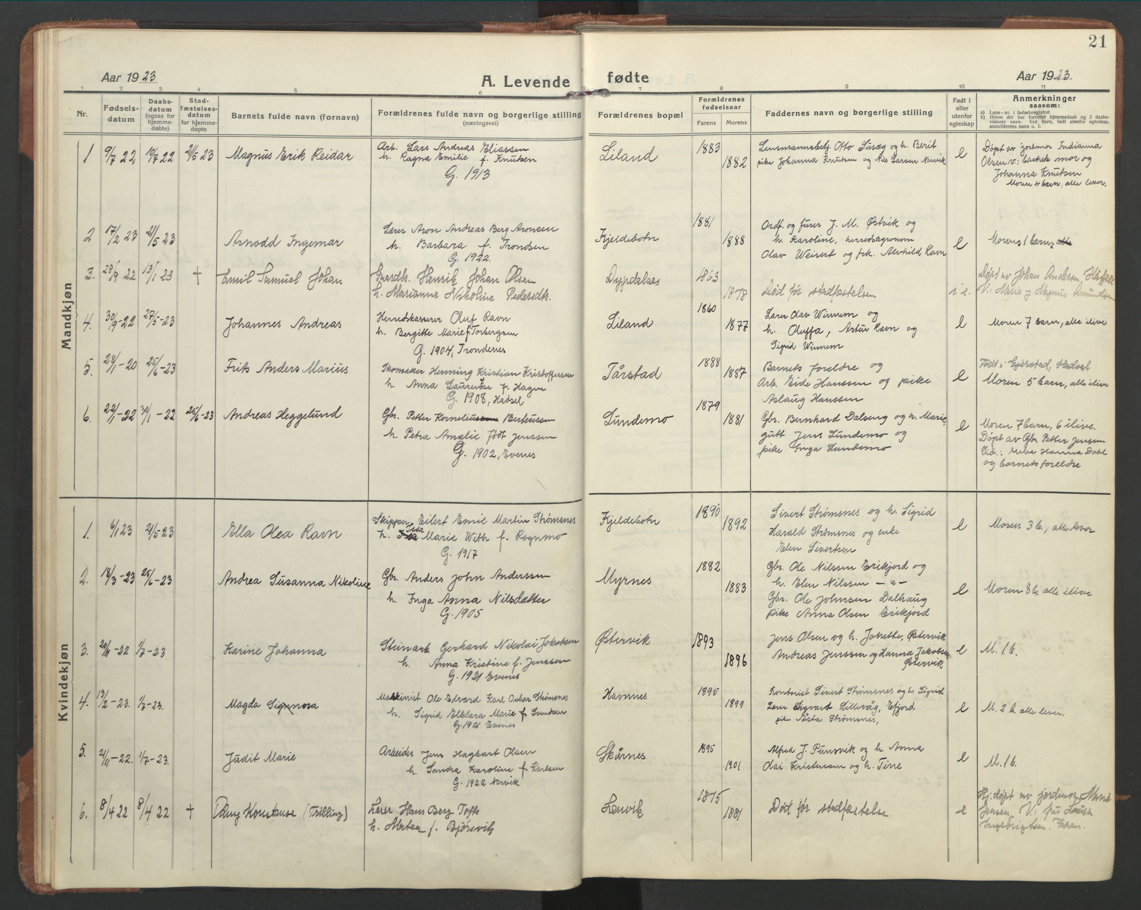 Ministerialprotokoller, klokkerbøker og fødselsregistre - Nordland, AV/SAT-A-1459/863/L0919: Klokkerbok nr. 863C09, 1921-1941, s. 21