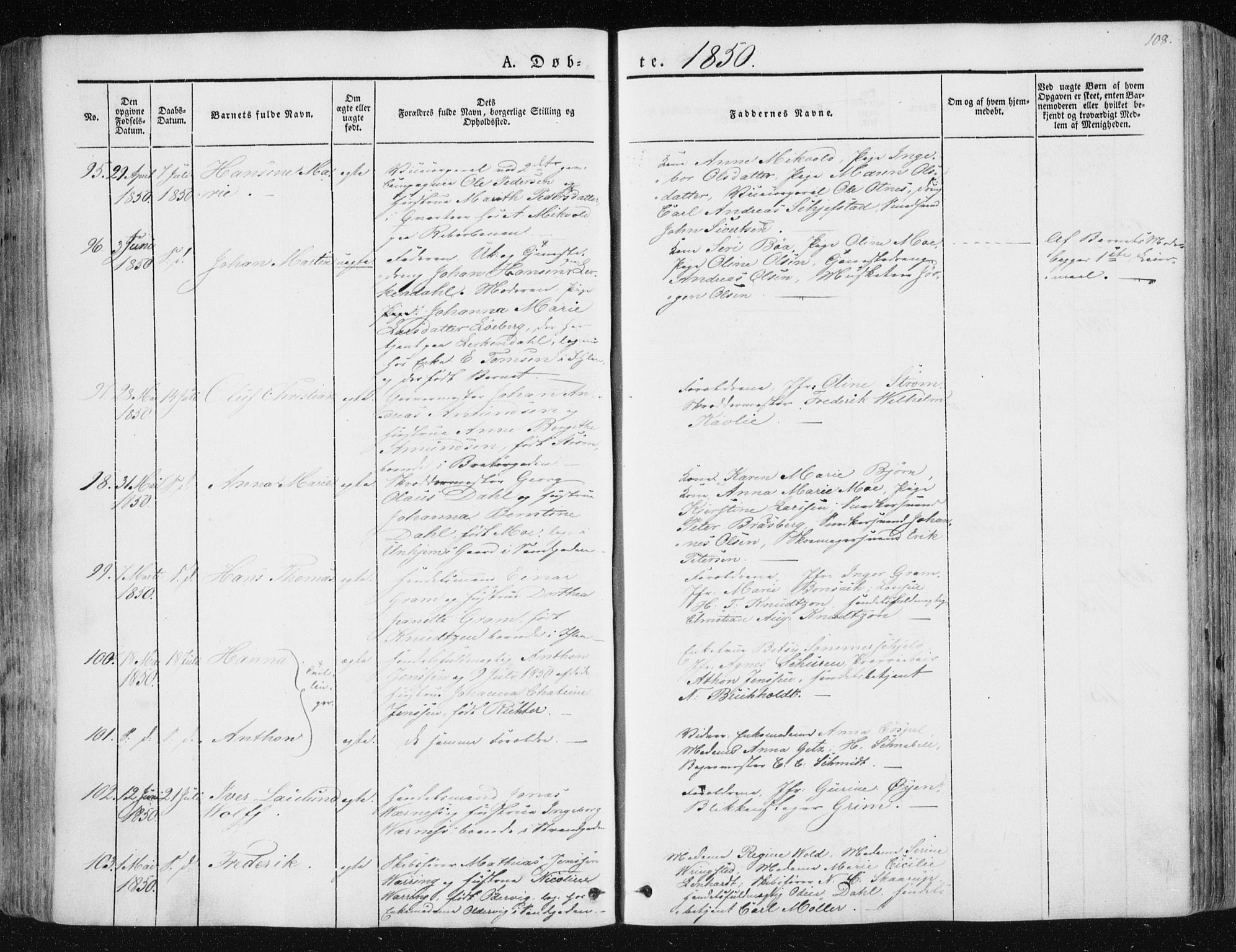 Ministerialprotokoller, klokkerbøker og fødselsregistre - Sør-Trøndelag, SAT/A-1456/602/L0110: Ministerialbok nr. 602A08, 1840-1854, s. 108