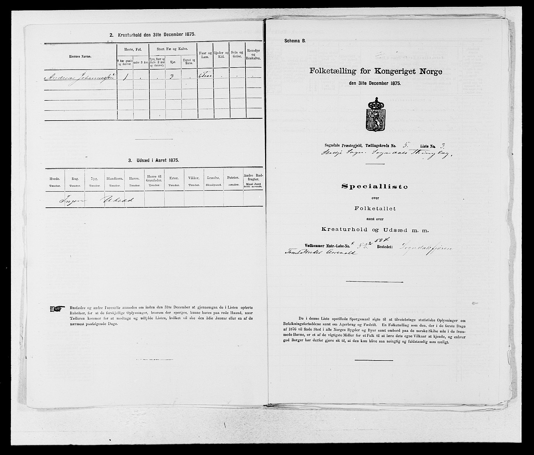 SAB, Folketelling 1875 for 1420P Sogndal prestegjeld, 1875, s. 378