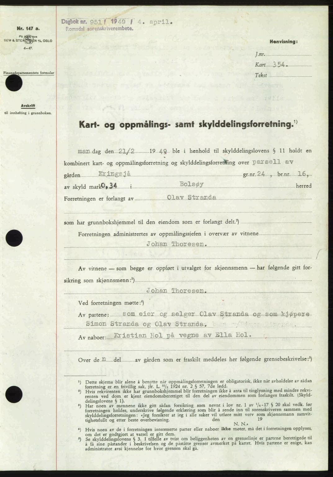 Romsdal sorenskriveri, SAT/A-4149/1/2/2C: Pantebok nr. A29, 1949-1949, Dagboknr: 951/1949