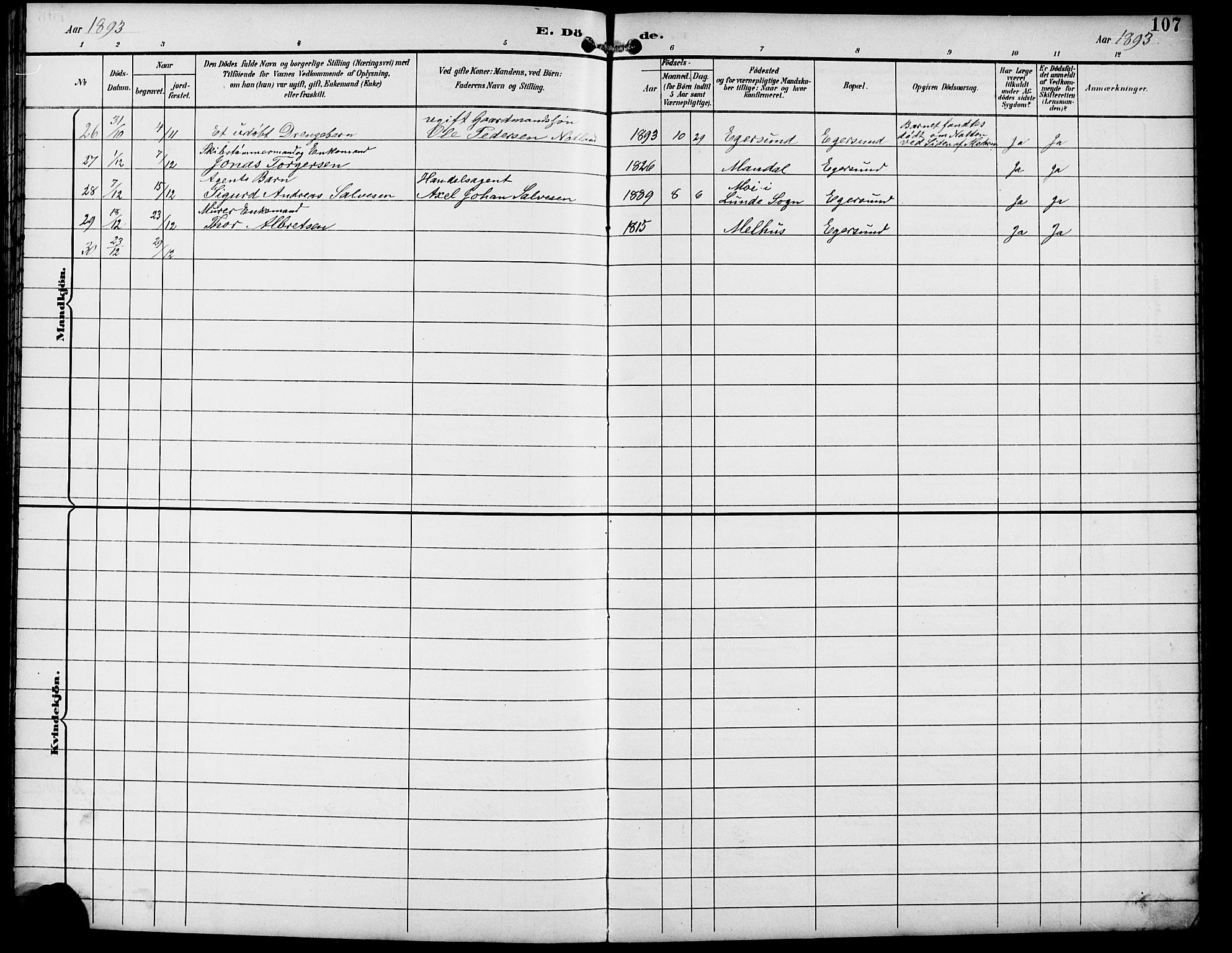 Eigersund sokneprestkontor, AV/SAST-A-101807/S09/L0010: Klokkerbok nr. B 10, 1893-1907, s. 107