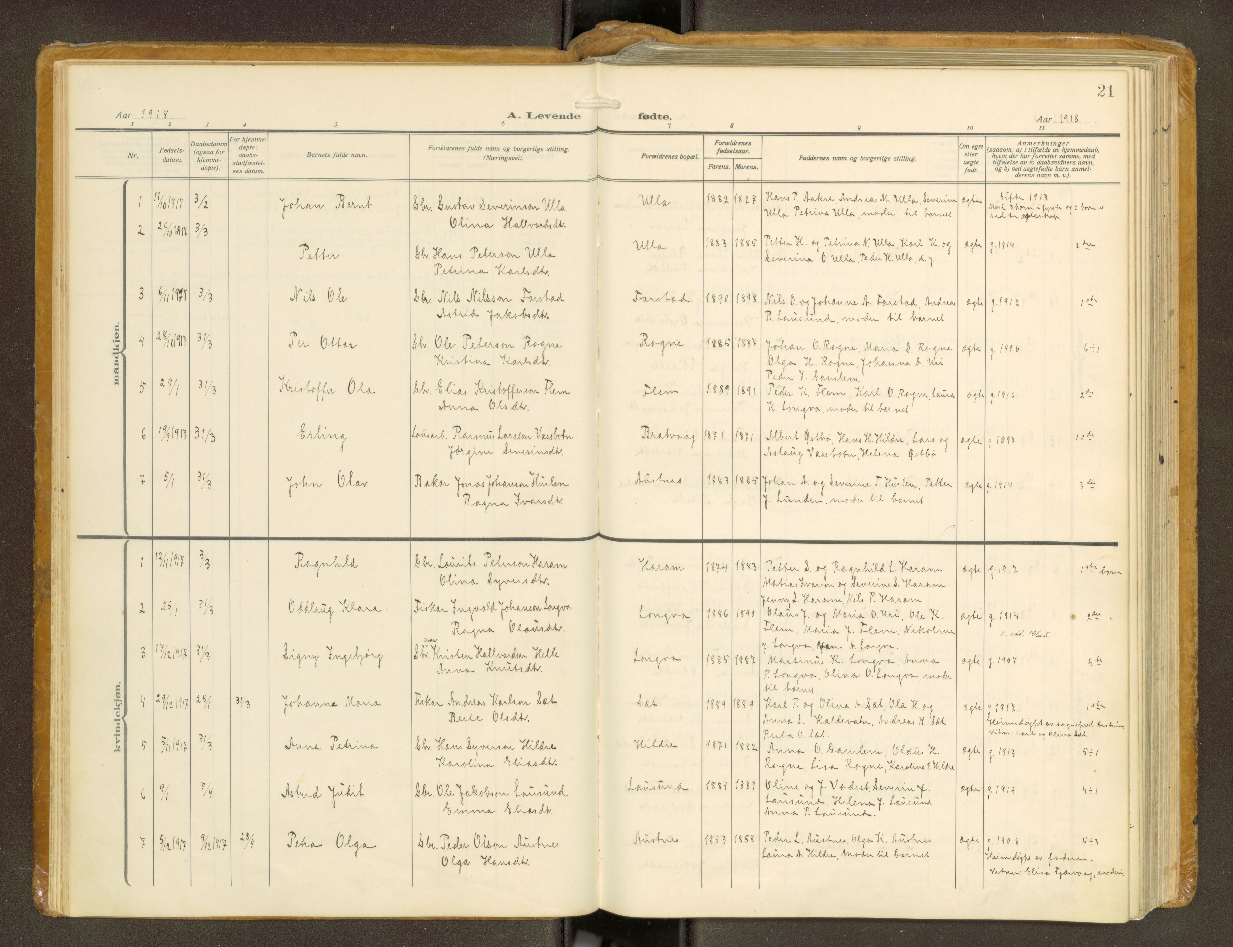 Ministerialprotokoller, klokkerbøker og fødselsregistre - Møre og Romsdal, AV/SAT-A-1454/536/L0518: Ministerialbok nr. 536A--, 1914-1931, s. 21