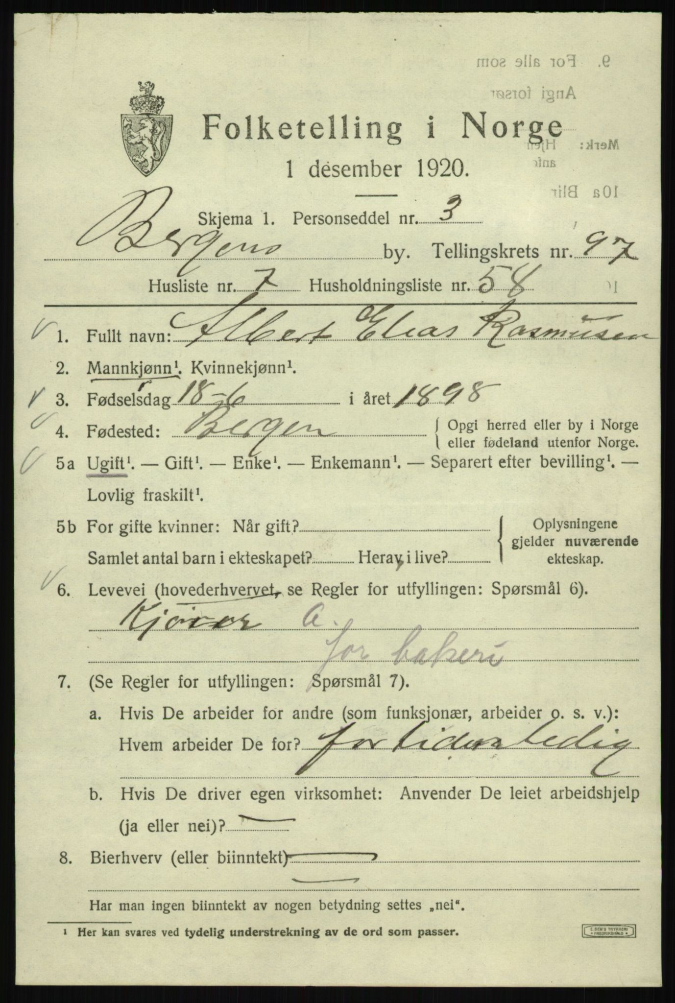 SAB, Folketelling 1920 for 1301 Bergen kjøpstad, 1920, s. 171397