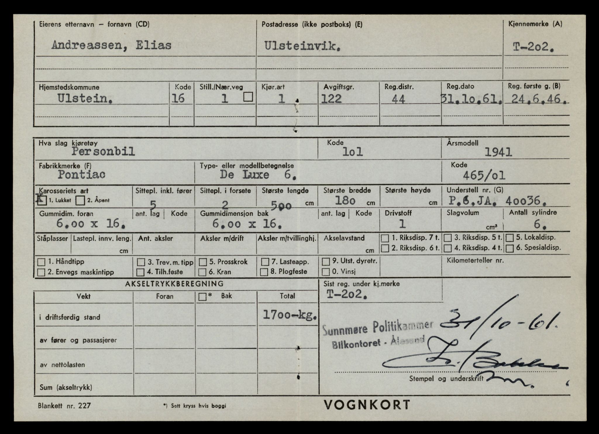 Møre og Romsdal vegkontor - Ålesund trafikkstasjon, SAT/A-4099/F/Fe/L0002: Registreringskort for kjøretøy T 128 - T 231, 1927-1998, s. 2235