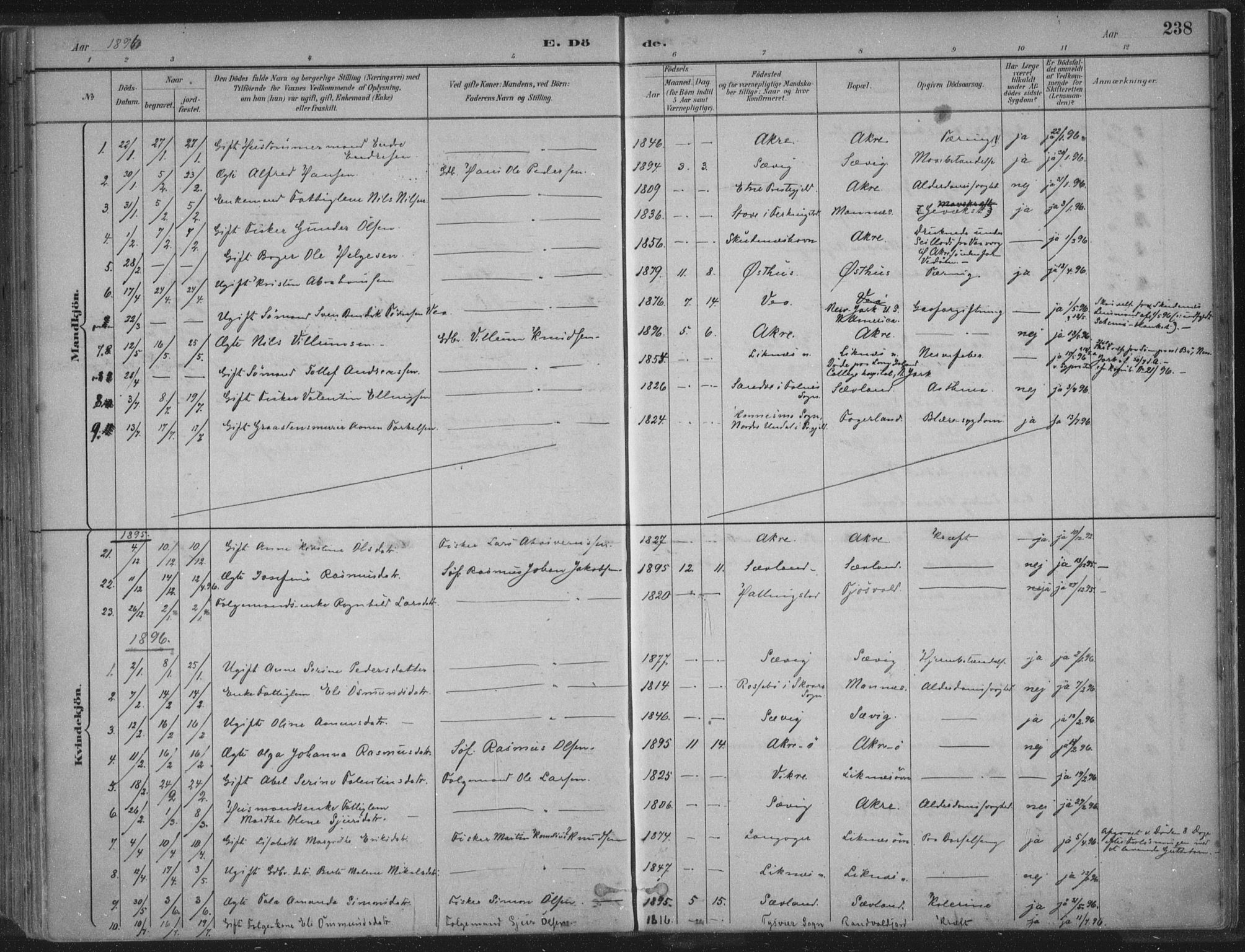 Kopervik sokneprestkontor, SAST/A-101850/H/Ha/Haa/L0004: Ministerialbok nr. A 4, 1882-1905, s. 238