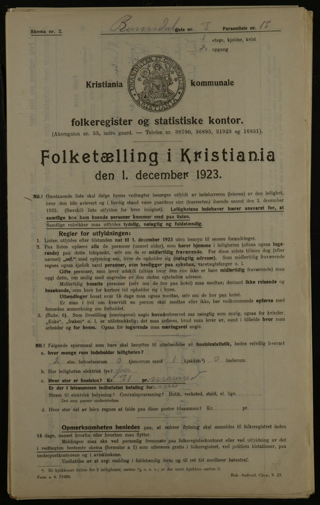 OBA, Kommunal folketelling 1.12.1923 for Kristiania, 1923, s. 91882