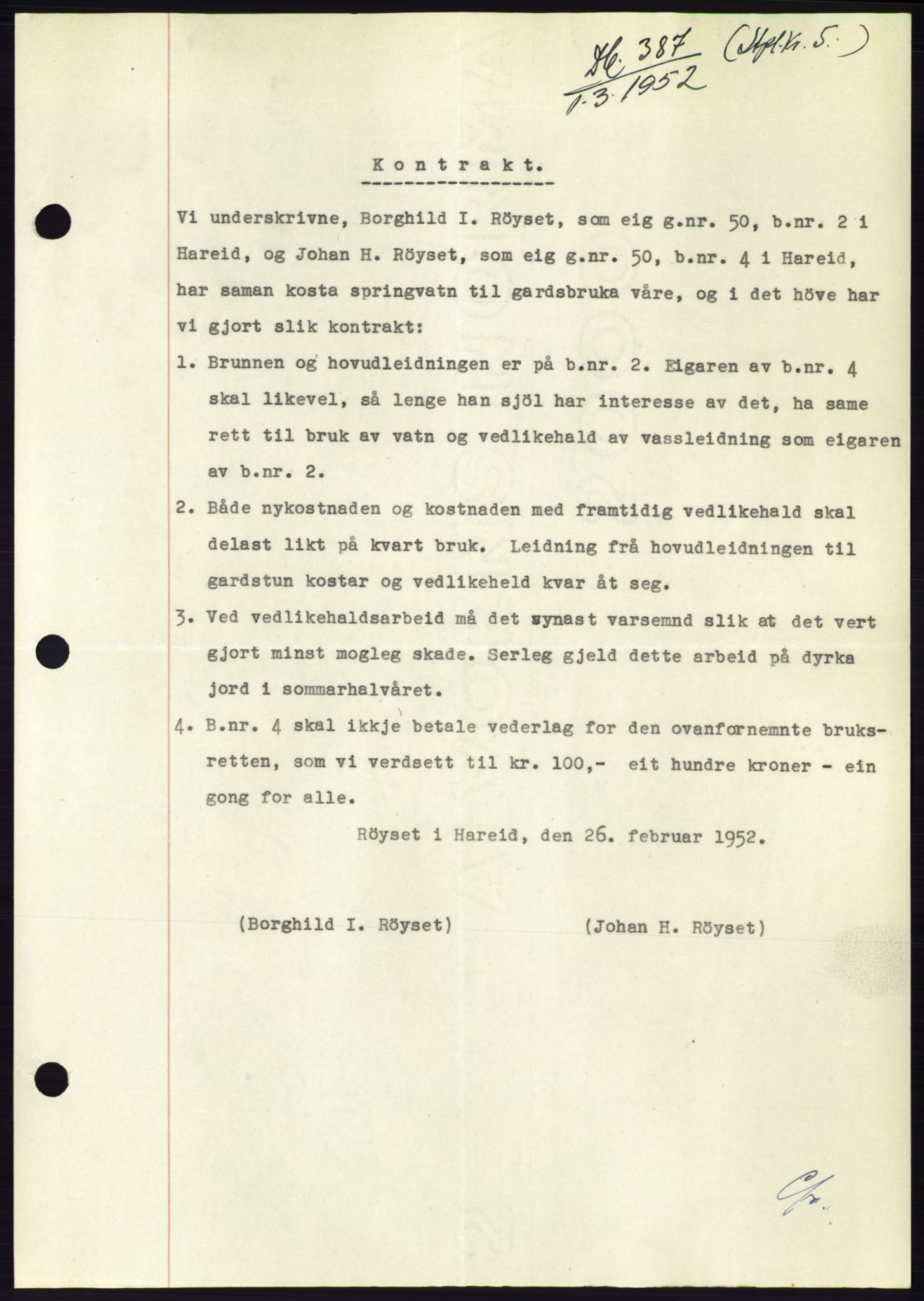 Søre Sunnmøre sorenskriveri, SAT/A-4122/1/2/2C/L0091: Pantebok nr. 17A, 1951-1952, Dagboknr: 387/1952