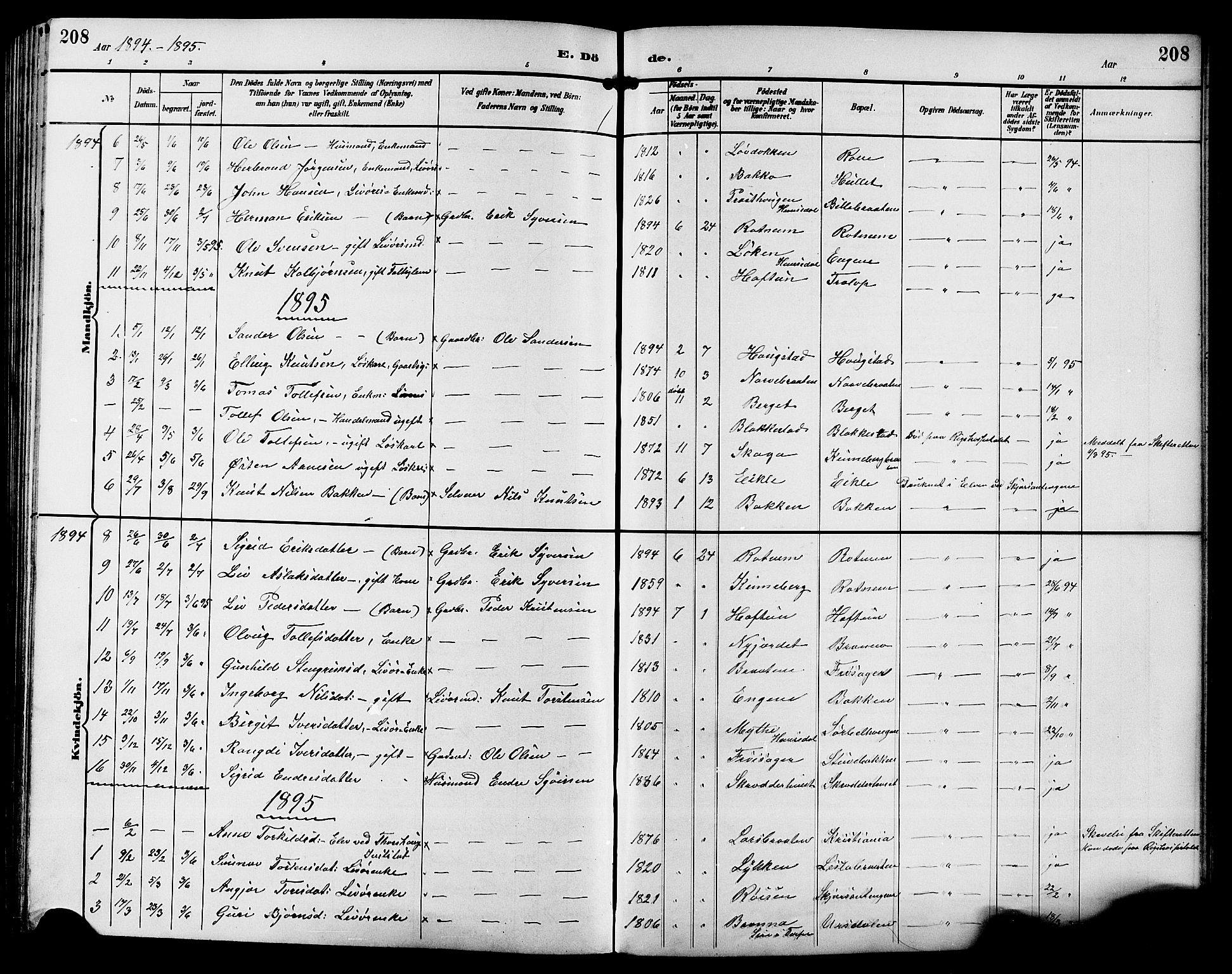 Gol kirkebøker, AV/SAKO-A-226/G/Ga/L0003: Klokkerbok nr. I 3, 1887-1914, s. 208