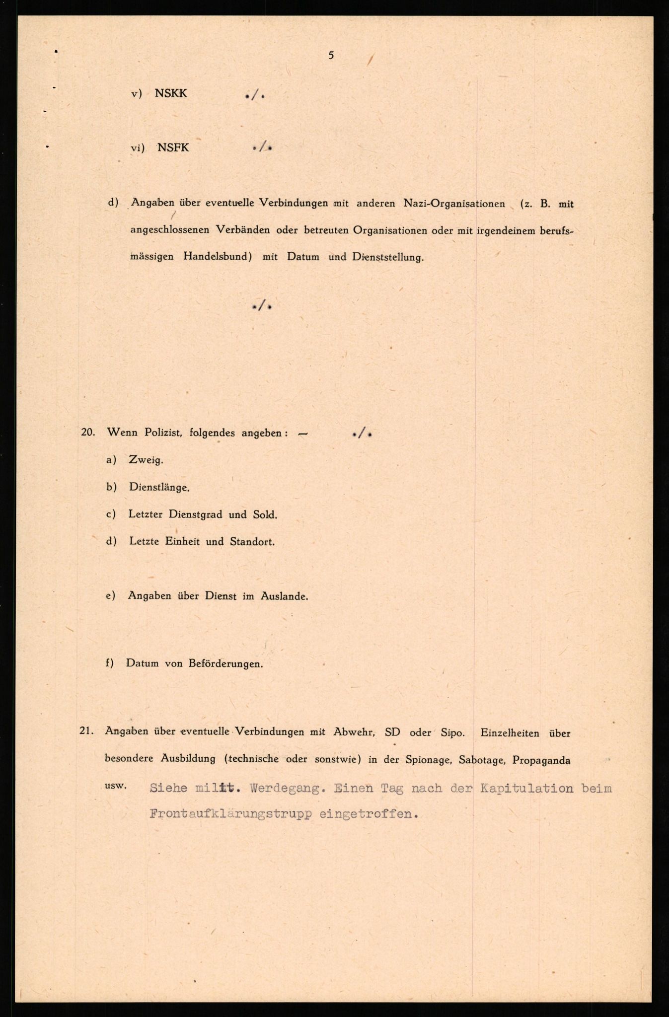 Forsvaret, Forsvarets overkommando II, RA/RAFA-3915/D/Db/L0037: CI Questionaires. Tyske okkupasjonsstyrker i Norge. Tyskere., 1945-1946, s. 357