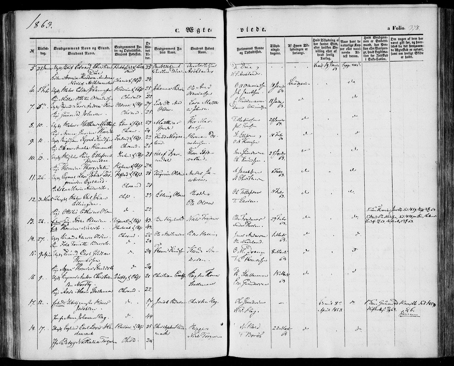 Kristiansand domprosti, AV/SAK-1112-0006/F/Fa/L0014: Ministerialbok nr. A 14, 1852-1867, s. 378