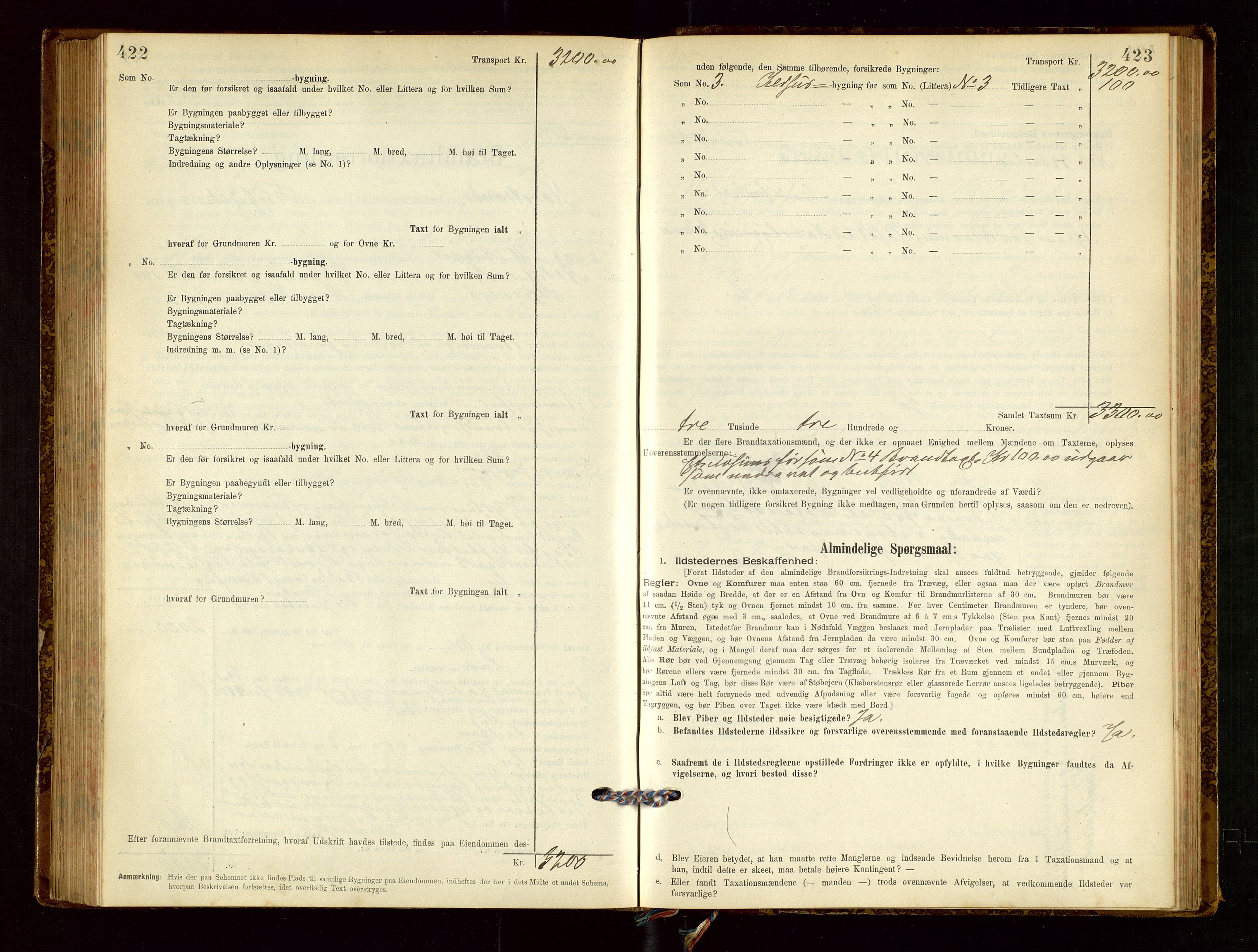 Nedstrand lensmannskontor, SAST/A-100236/Gob/L0001: "Brandtaxationsprotokol for Nerstrand Lensmandsdistrikt Ryfylke fogderi", 1895-1915, s. 422-423