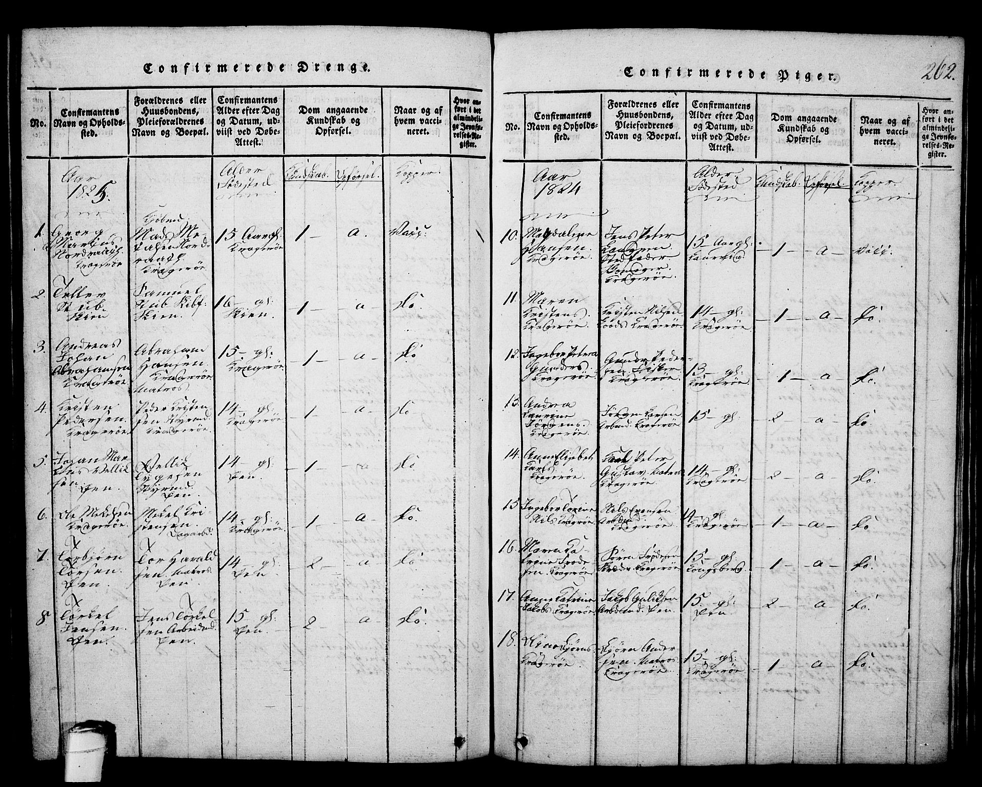 Kragerø kirkebøker, AV/SAKO-A-278/G/Ga/L0002: Klokkerbok nr. 2, 1814-1831, s. 262