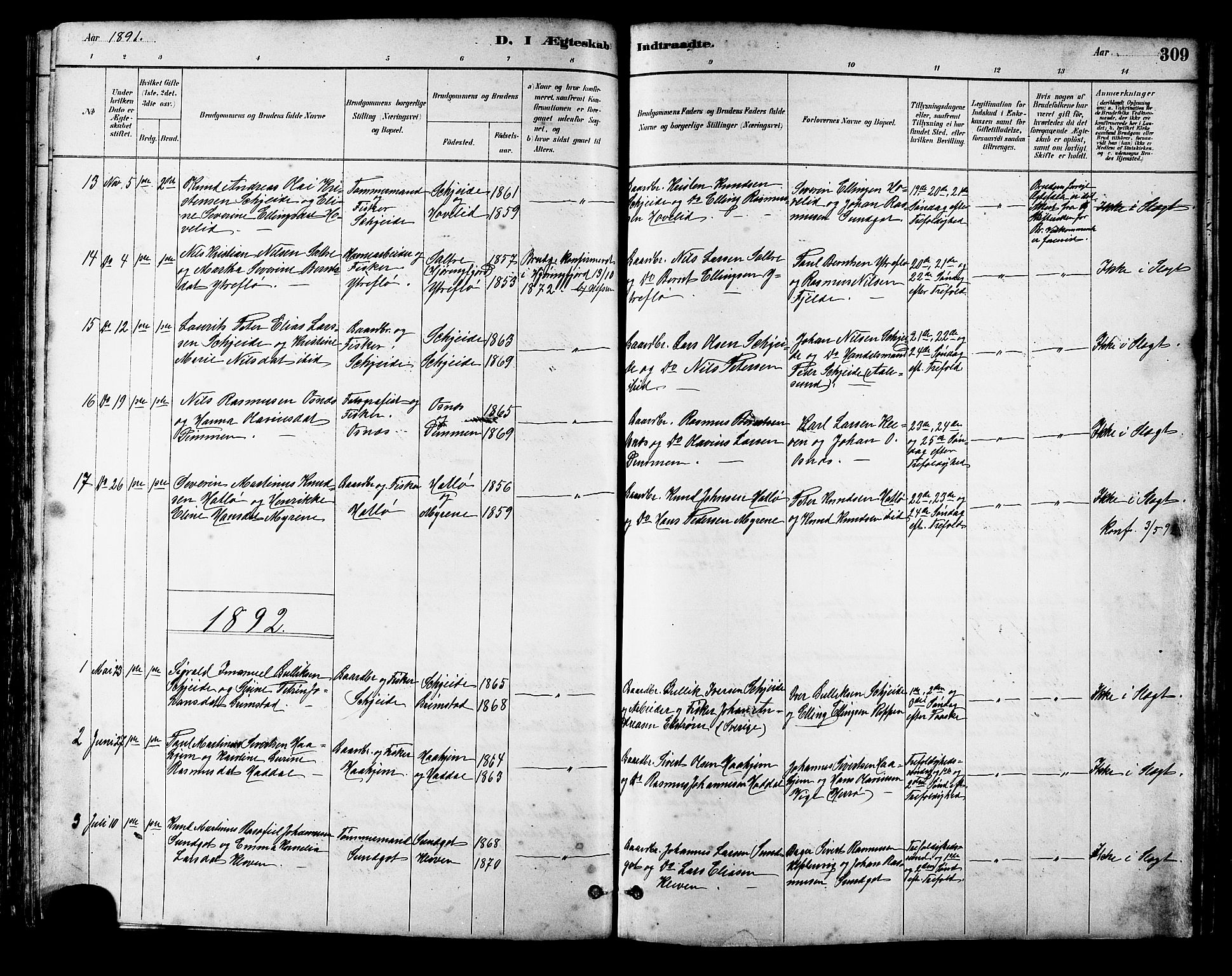 Ministerialprotokoller, klokkerbøker og fødselsregistre - Møre og Romsdal, SAT/A-1454/509/L0112: Klokkerbok nr. 509C02, 1883-1922, s. 309