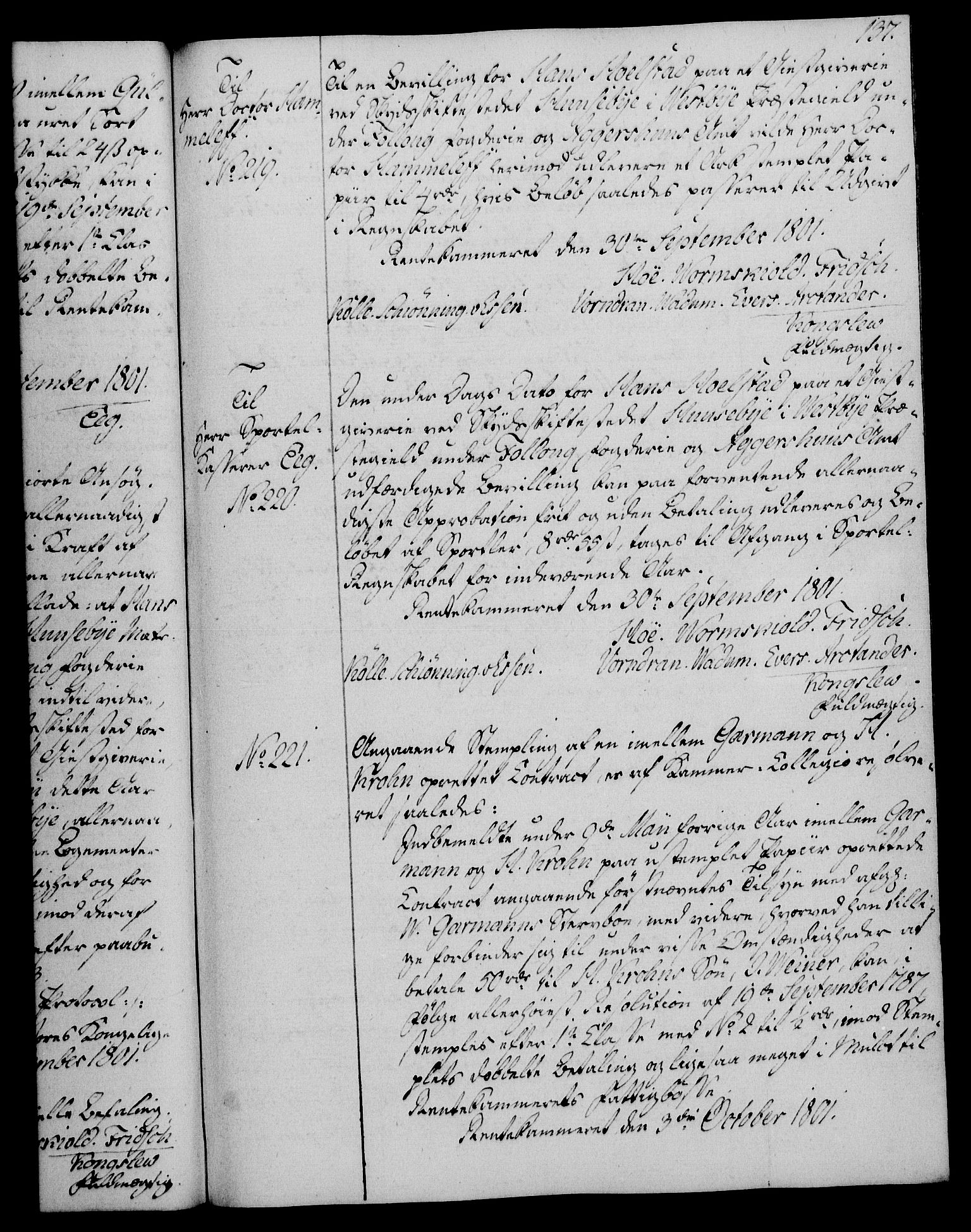 Rentekammeret, Kammerkanselliet, RA/EA-3111/G/Gg/Gga/L0017: Norsk ekspedisjonsprotokoll med register (merket RK 53.17), 1801-1803, s. 137