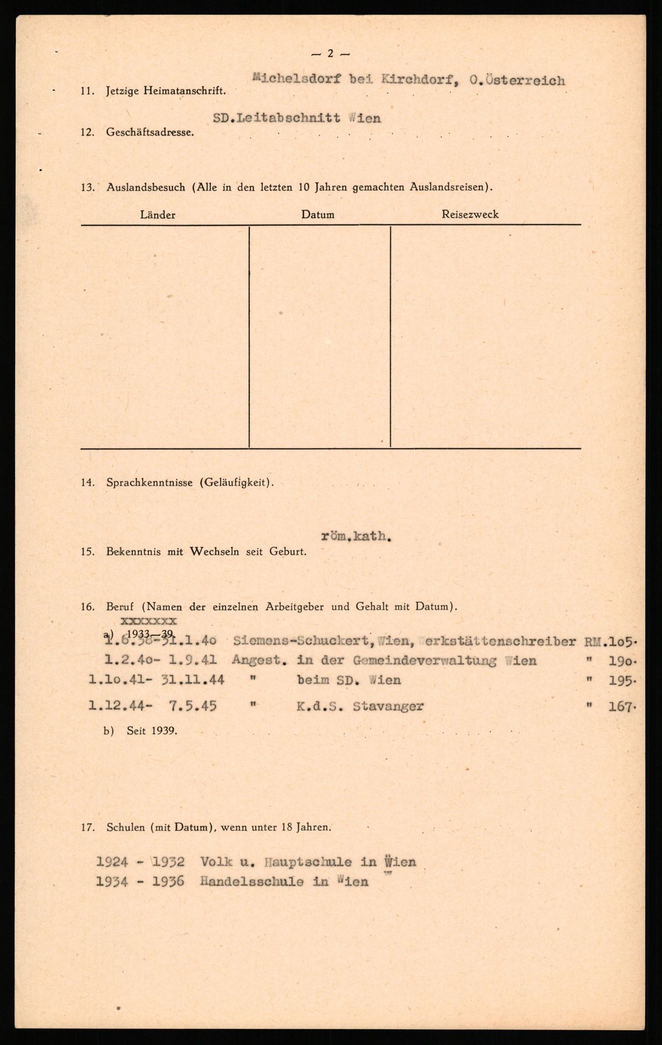 Forsvaret, Forsvarets overkommando II, RA/RAFA-3915/D/Db/L0039: CI Questionaires. Tyske okkupasjonsstyrker i Norge. Østerrikere., 1945-1946, s. 254