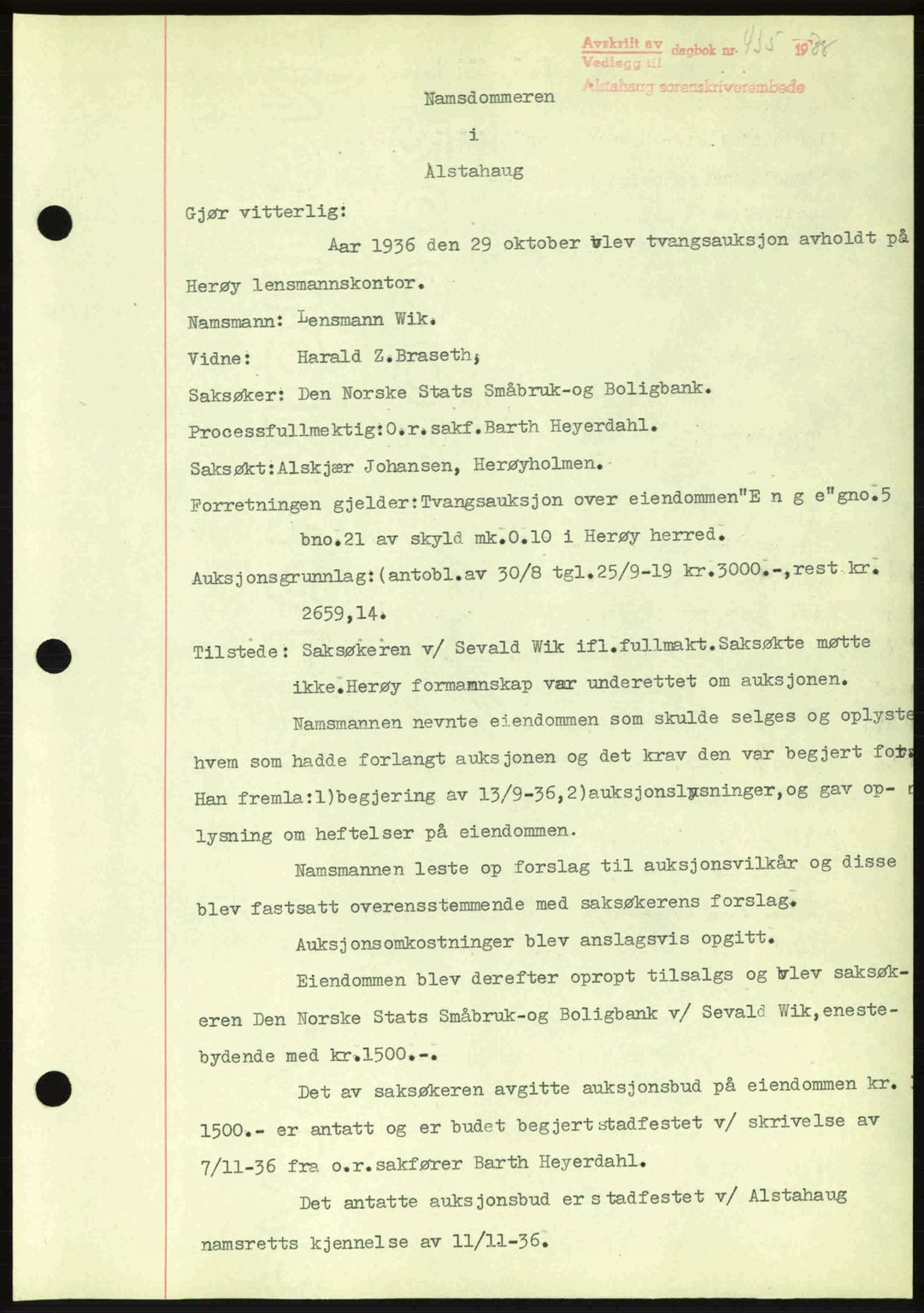 Alstahaug sorenskriveri, SAT/A-1009: Pantebok nr. A3, 1937-1938, Dagboknr: 435/1938