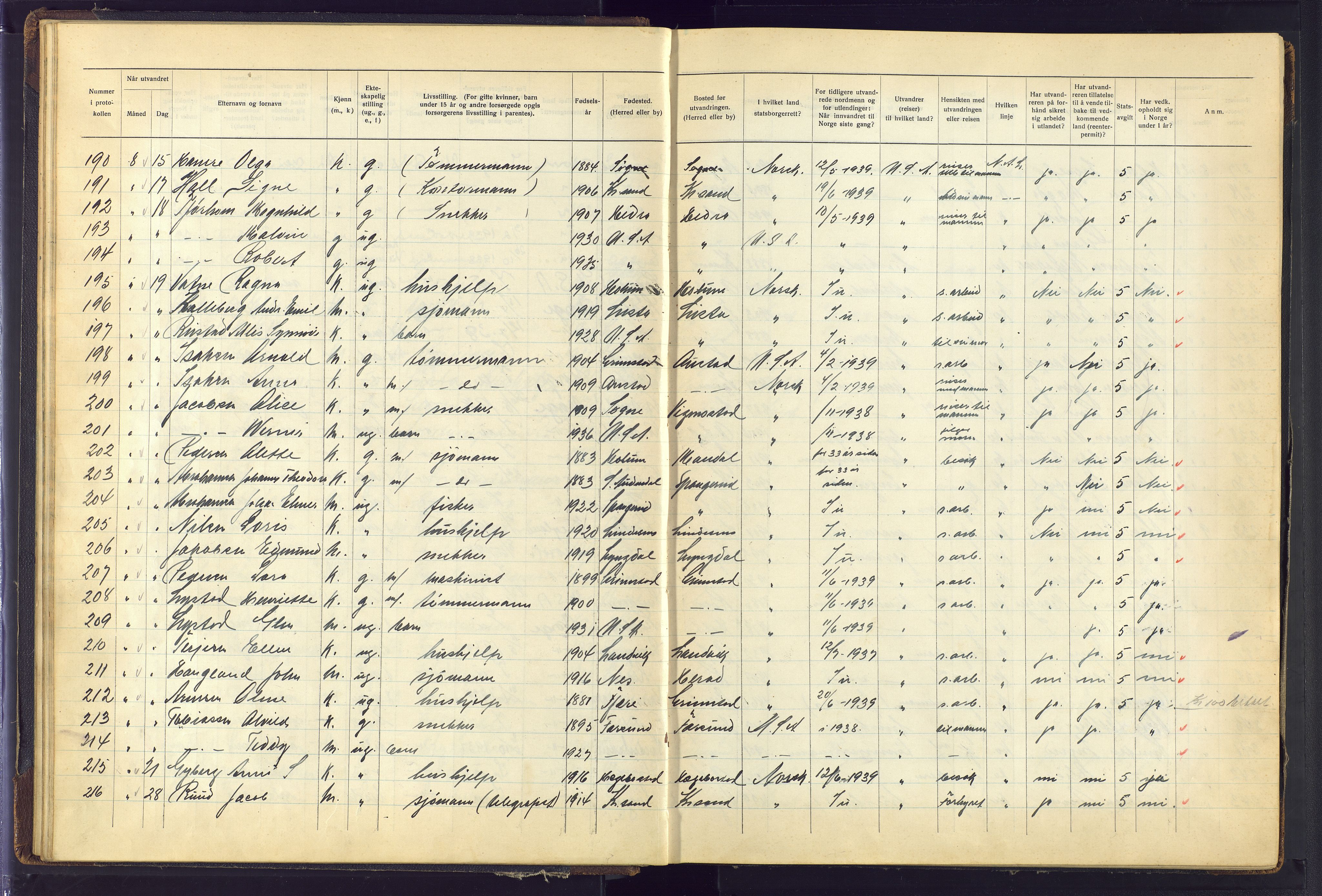 Kristiansand politikammer, AV/SAK-1243-0004/K/Kb/L0248: Emigrantprotokoll, 1938-1951, s. 24