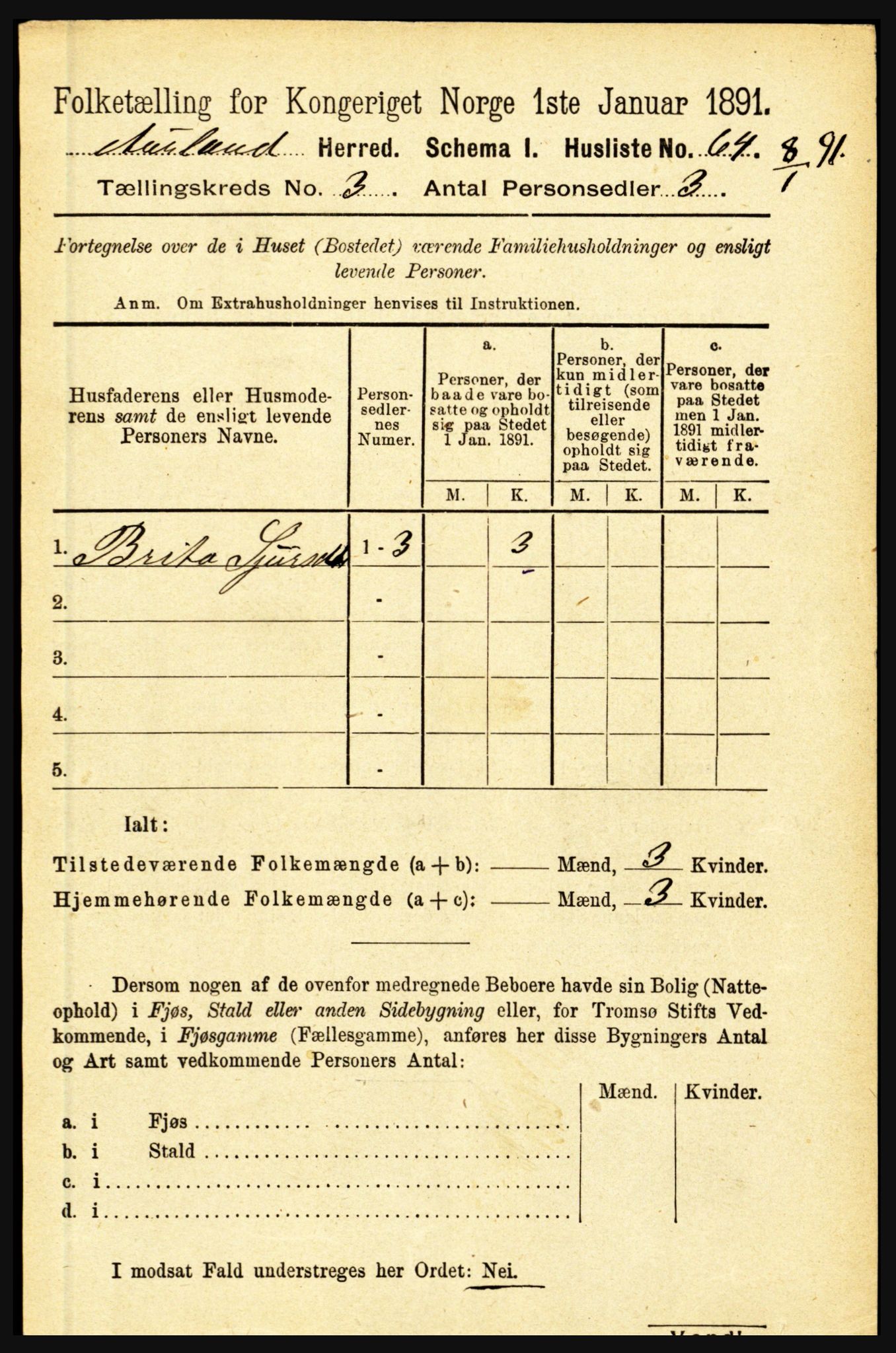 RA, Folketelling 1891 for 1421 Aurland herred, 1891, s. 940