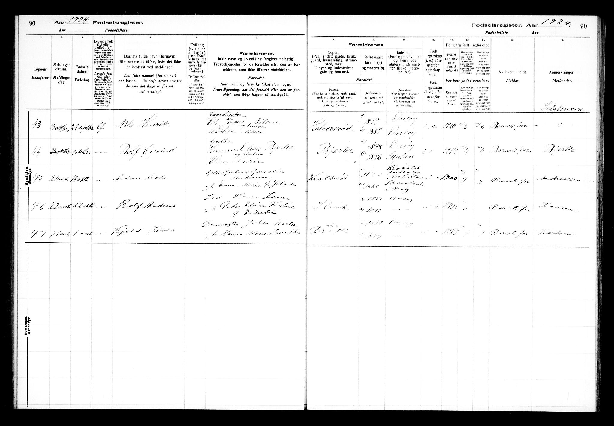 Onsøy prestekontor Kirkebøker, AV/SAO-A-10914/J/Ja/L0001: Fødselsregister nr. I 1, 1916-1937, s. 90