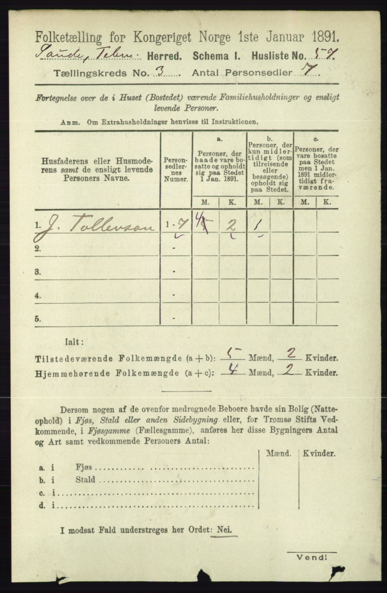 RA, Folketelling 1891 for 0822 Sauherad herred, 1891, s. 727