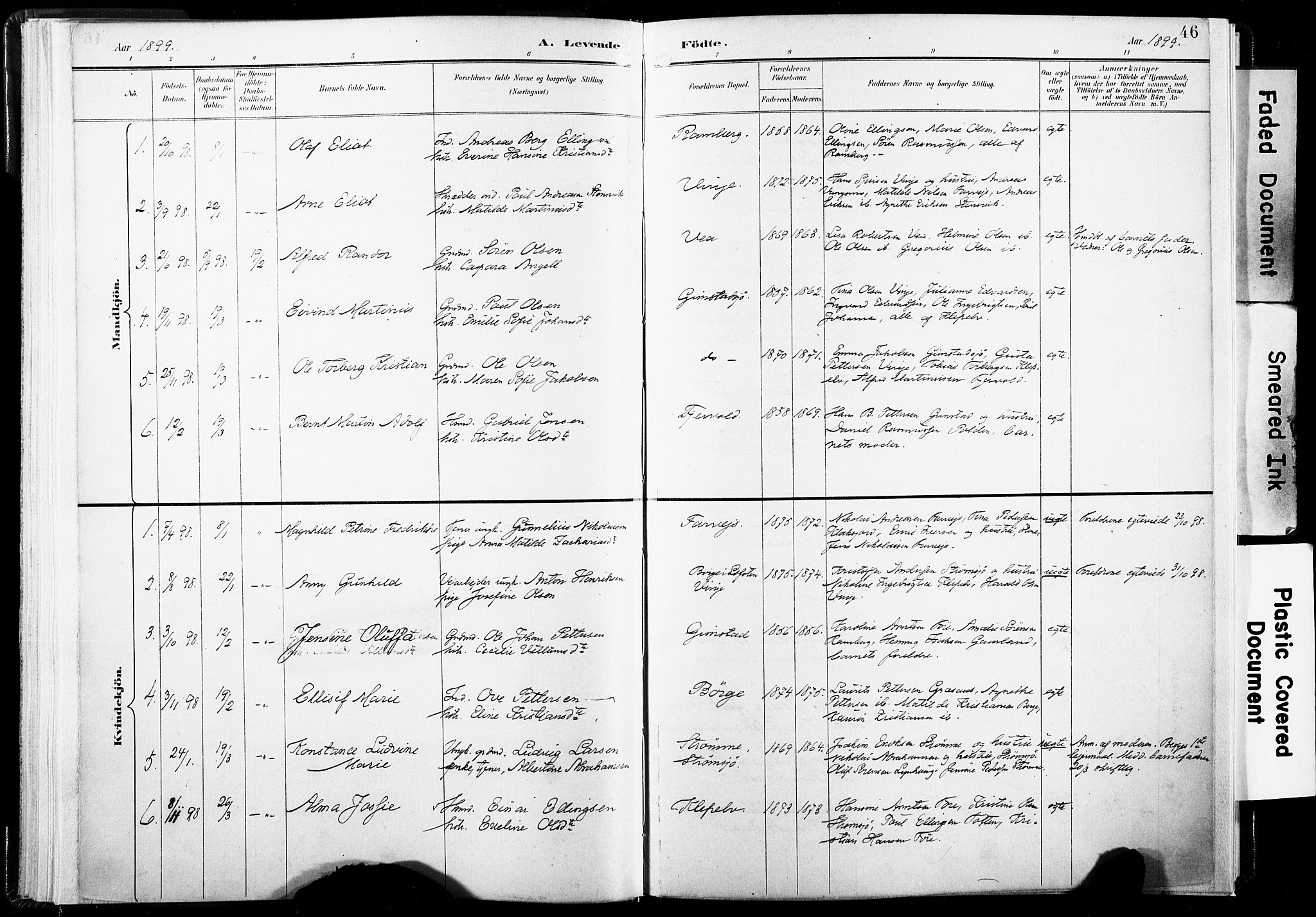 Ministerialprotokoller, klokkerbøker og fødselsregistre - Nordland, SAT/A-1459/891/L1304: Ministerialbok nr. 891A09, 1895-1921, s. 46