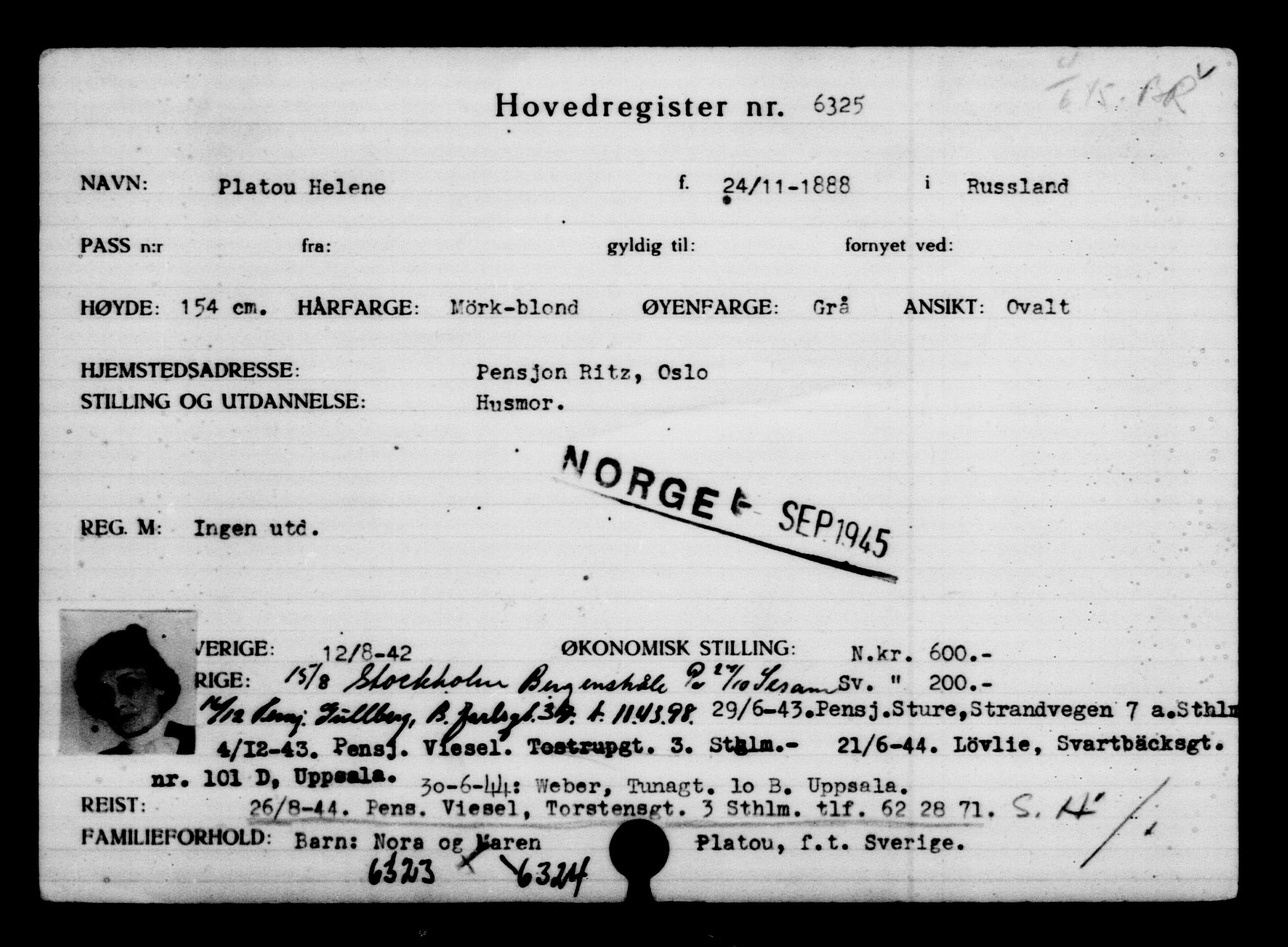 Den Kgl. Norske Legasjons Flyktningskontor, AV/RA-S-6753/V/Va/L0004: Kjesäterkartoteket.  Flyktningenr. 3496-6610, 1940-1945, s. 3342