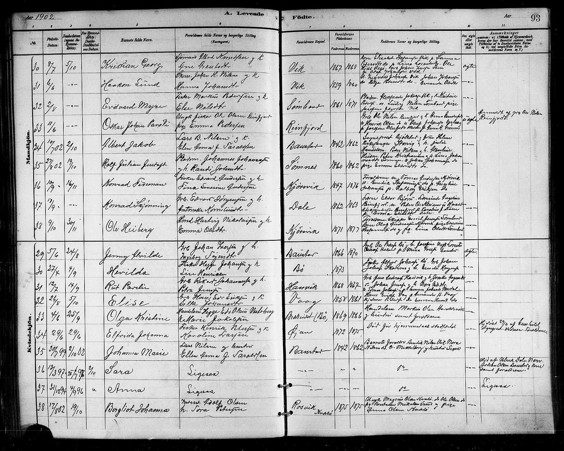 Ministerialprotokoller, klokkerbøker og fødselsregistre - Nordland, AV/SAT-A-1459/812/L0188: Klokkerbok nr. 812C06, 1884-1912, s. 93