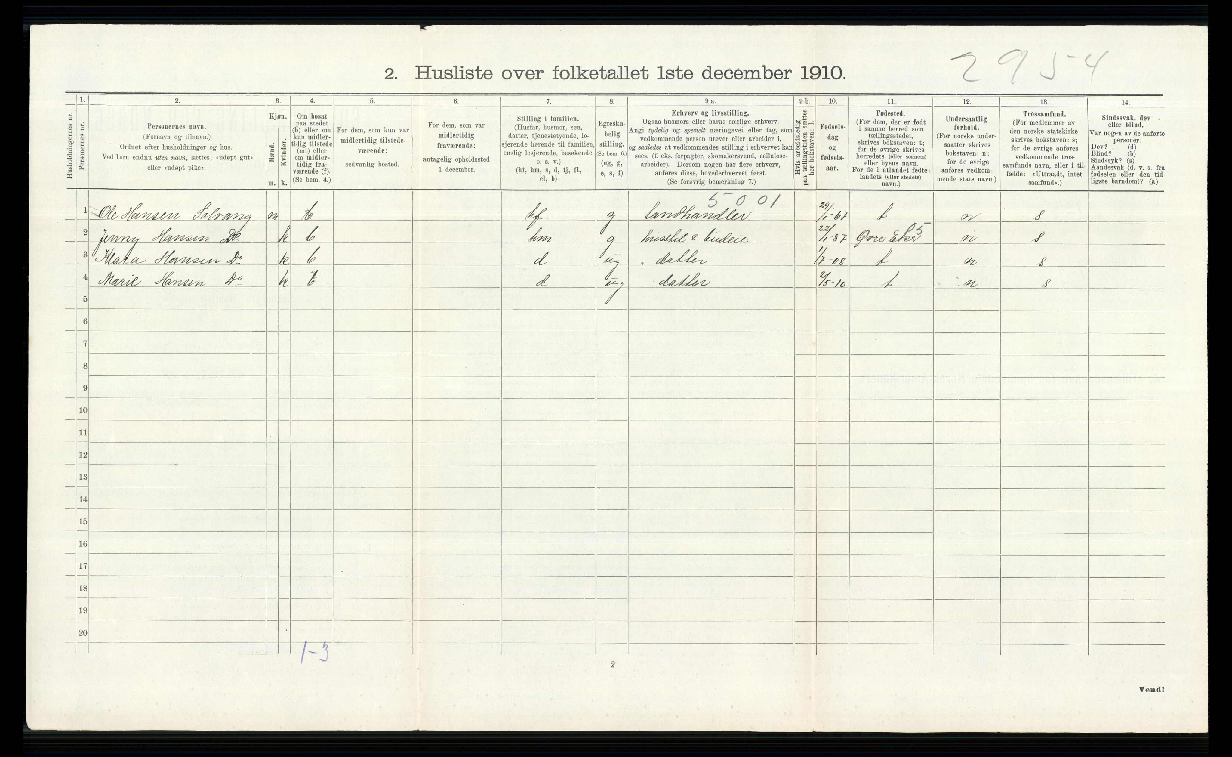 RA, Folketelling 1910 for 0620 Hol herred, 1910, s. 324