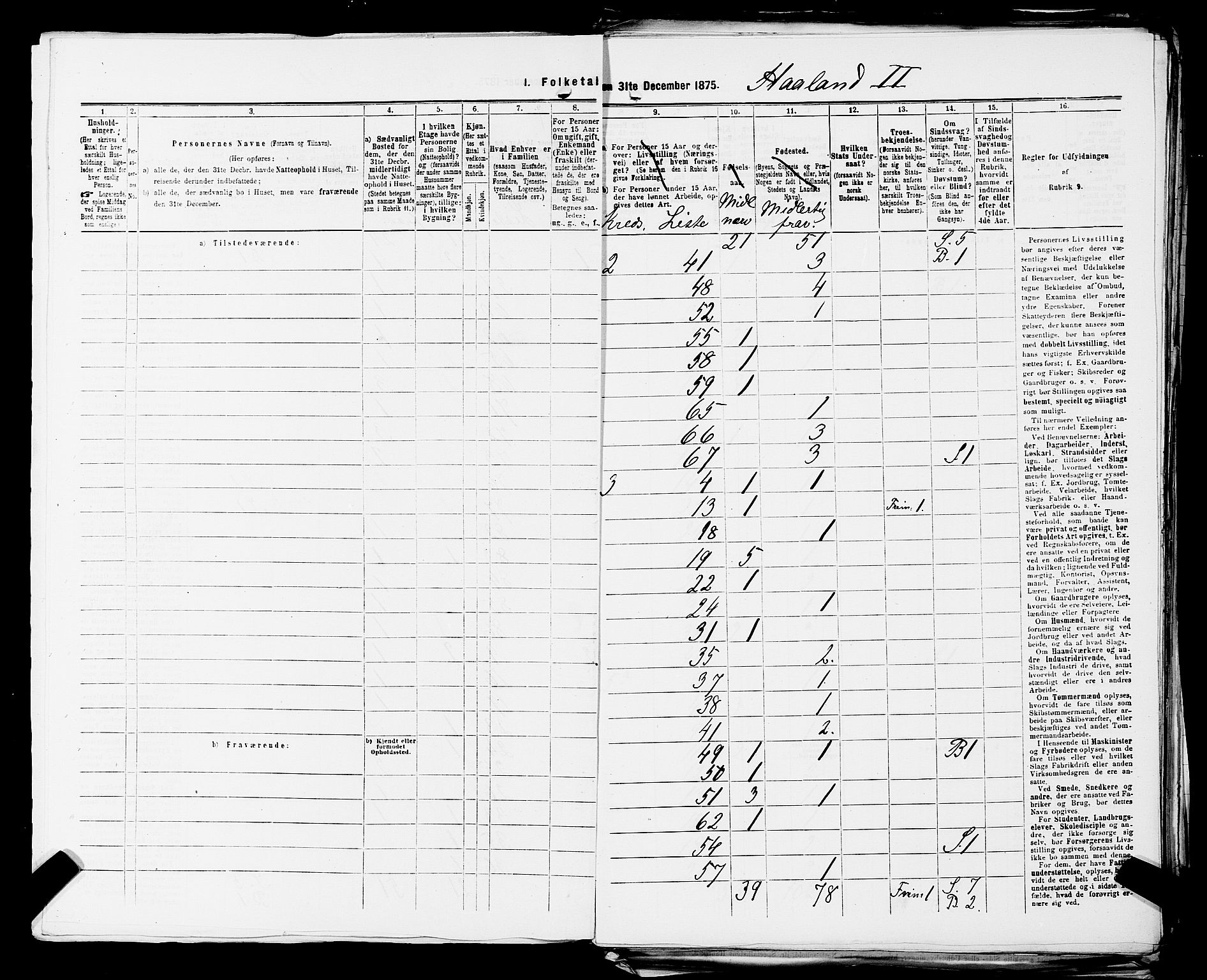 SAST, Folketelling 1875 for 1124P Håland prestegjeld, 1875, s. 7