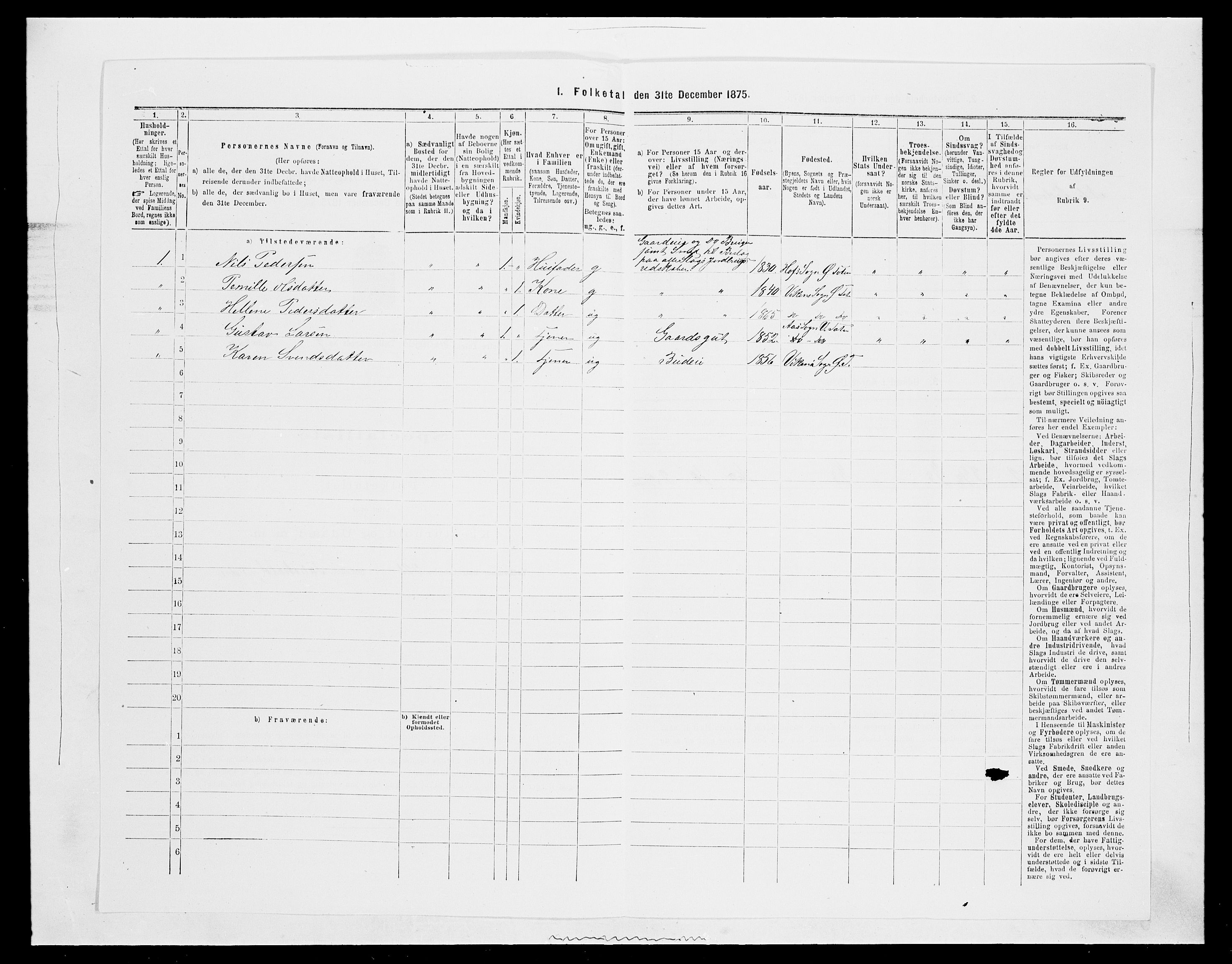 SAH, Folketelling 1875 for 0528P Østre Toten prestegjeld, 1875, s. 1306