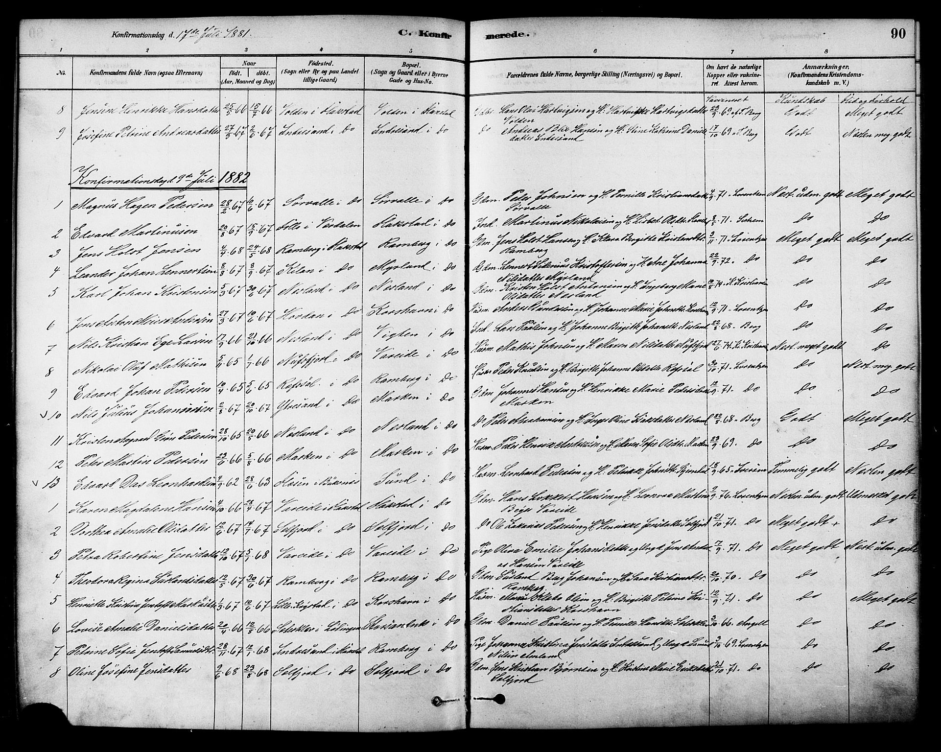 Ministerialprotokoller, klokkerbøker og fødselsregistre - Nordland, SAT/A-1459/885/L1204: Ministerialbok nr. 885A05, 1878-1892, s. 90